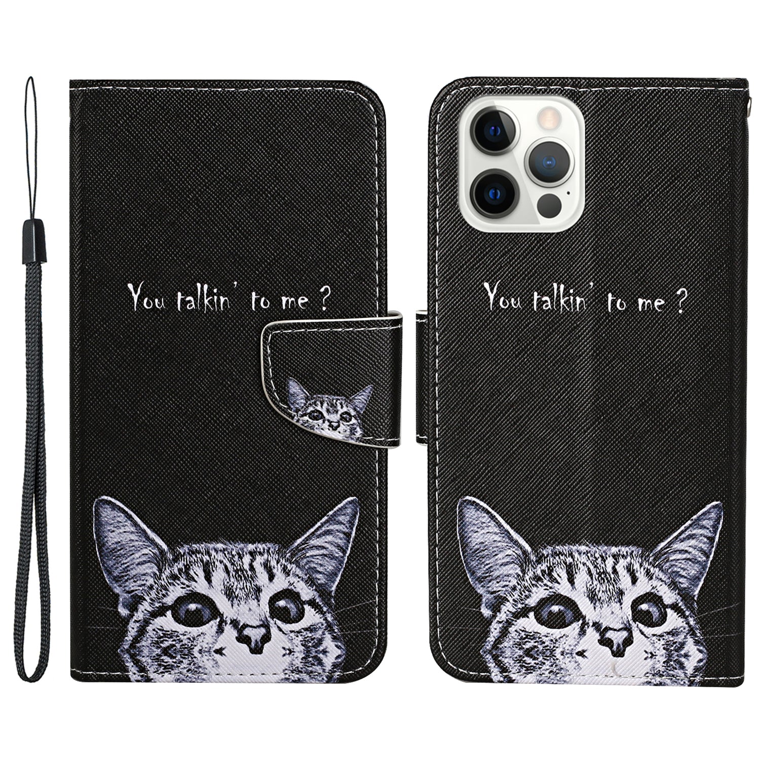 Pattern Printing Leather Phone Wallet Cover Stand Case with Strap for iPhone 13 Pro 6.1 inch