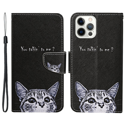Pattern Printing Leather Phone Wallet Cover Stand Case with Strap for iPhone 13 Pro 6.1 inch