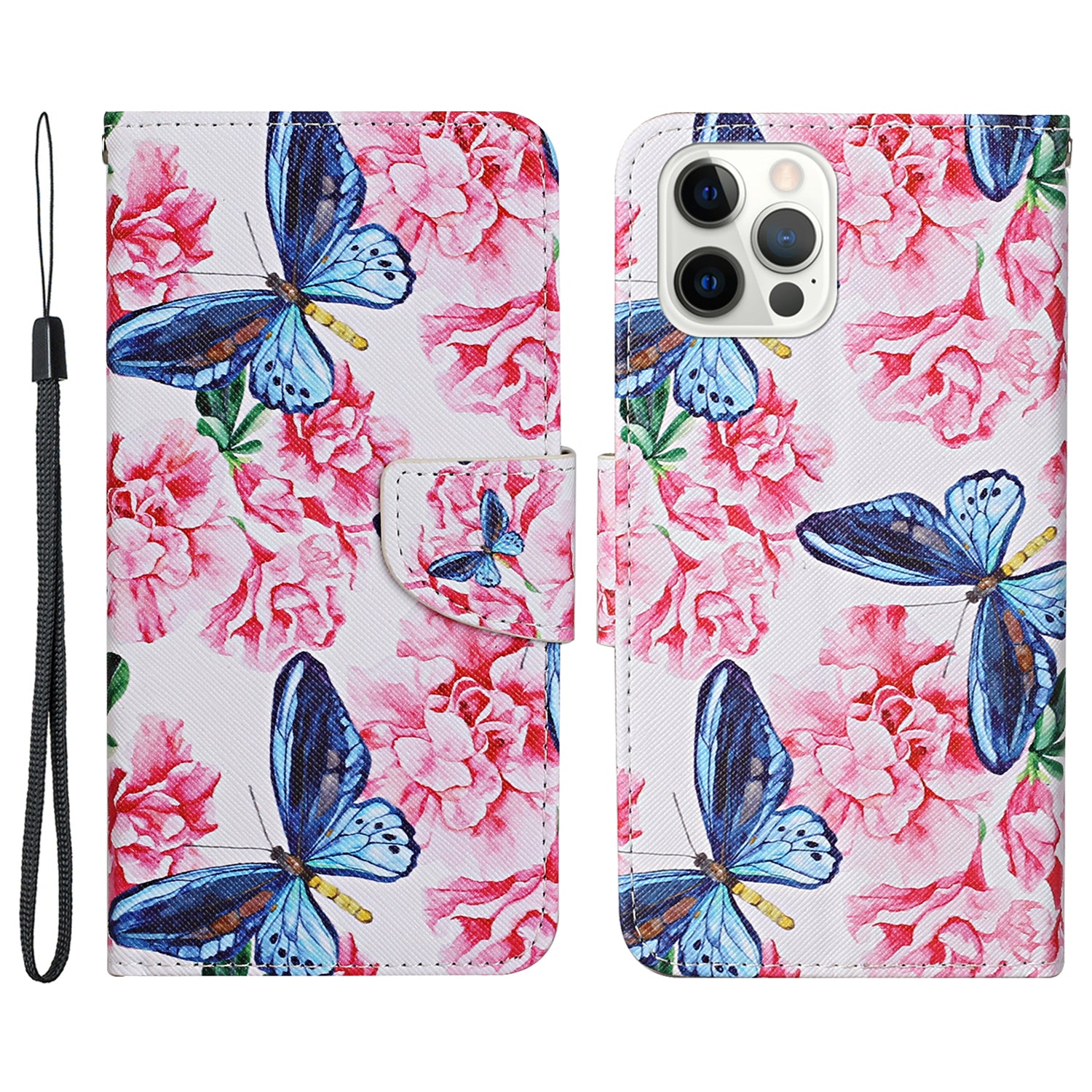 Pattern Printing Leather Phone Wallet Cover Stand Case with Strap for iPhone 13 Pro 6.1 inch