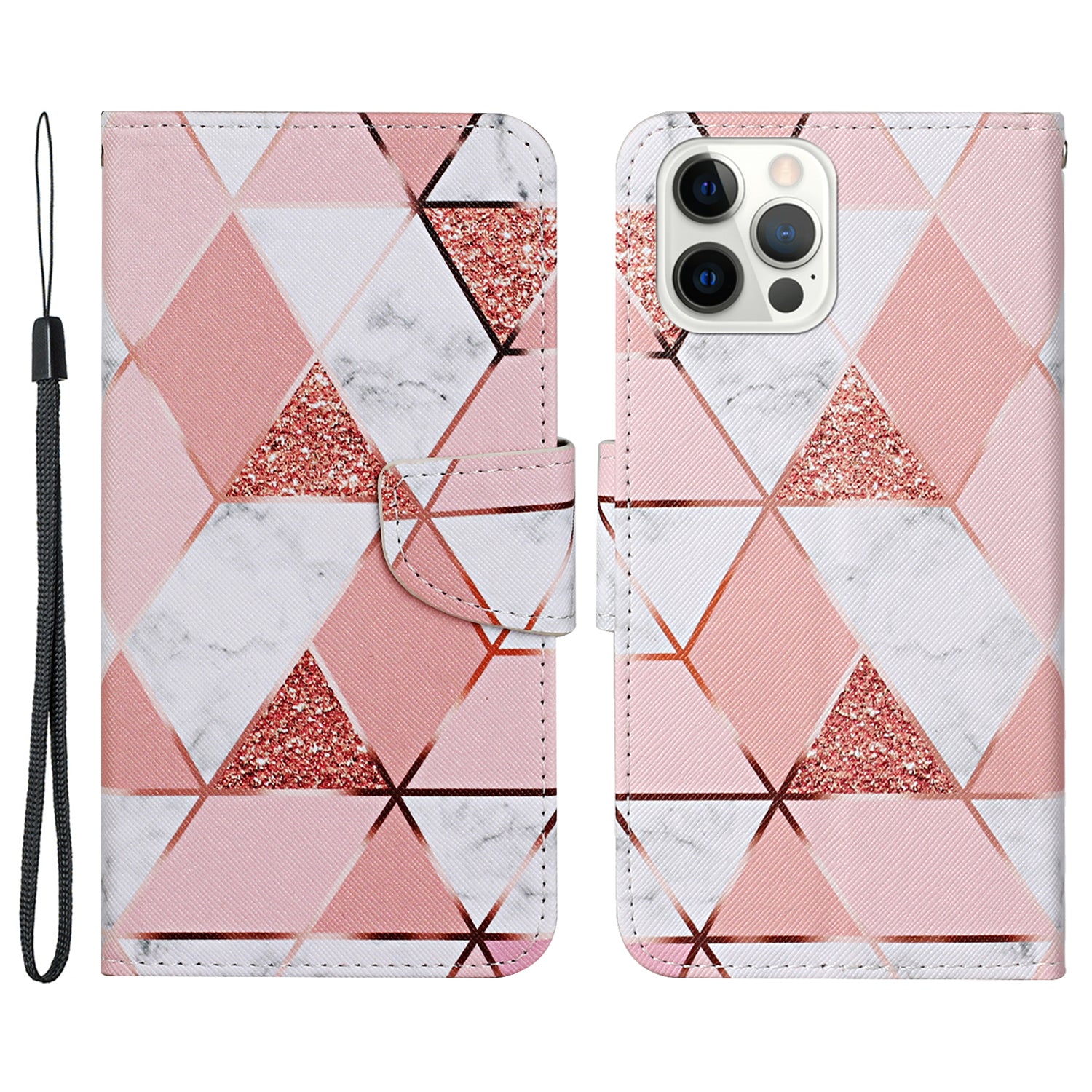 Pattern Printing Leather Phone Wallet Cover Stand Case with Strap for iPhone 13 Pro 6.1 inch