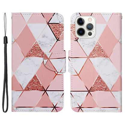Pattern Printing Leather Phone Wallet Cover Stand Case with Strap for iPhone 13 Pro 6.1 inch