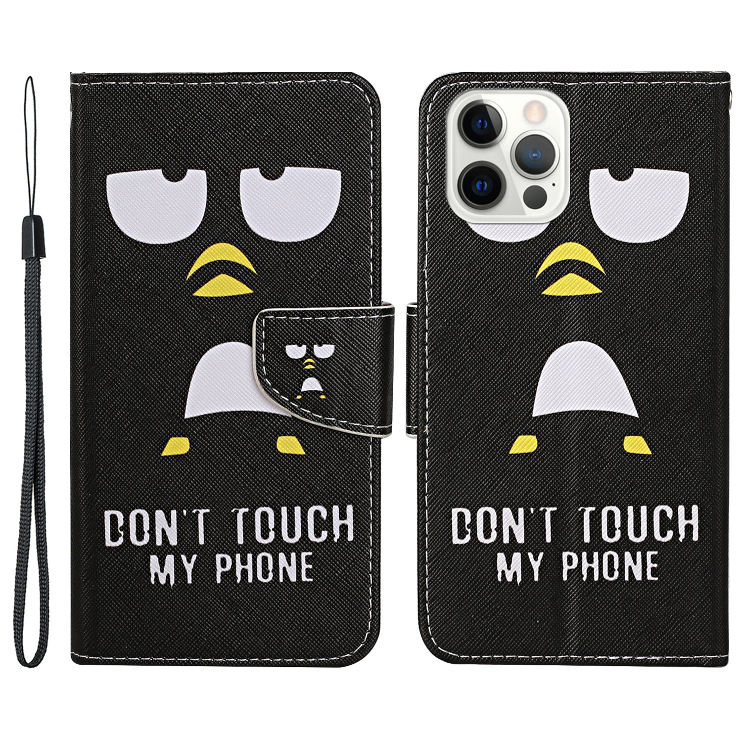 Pattern Printing Leather Phone Wallet Cover Stand Case with Strap for iPhone 13 Pro 6.1 inch