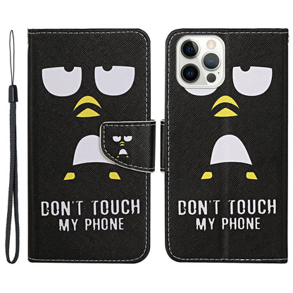 Pattern Printing Leather Phone Wallet Cover Stand Case with Strap for iPhone 13 Pro 6.1 inch