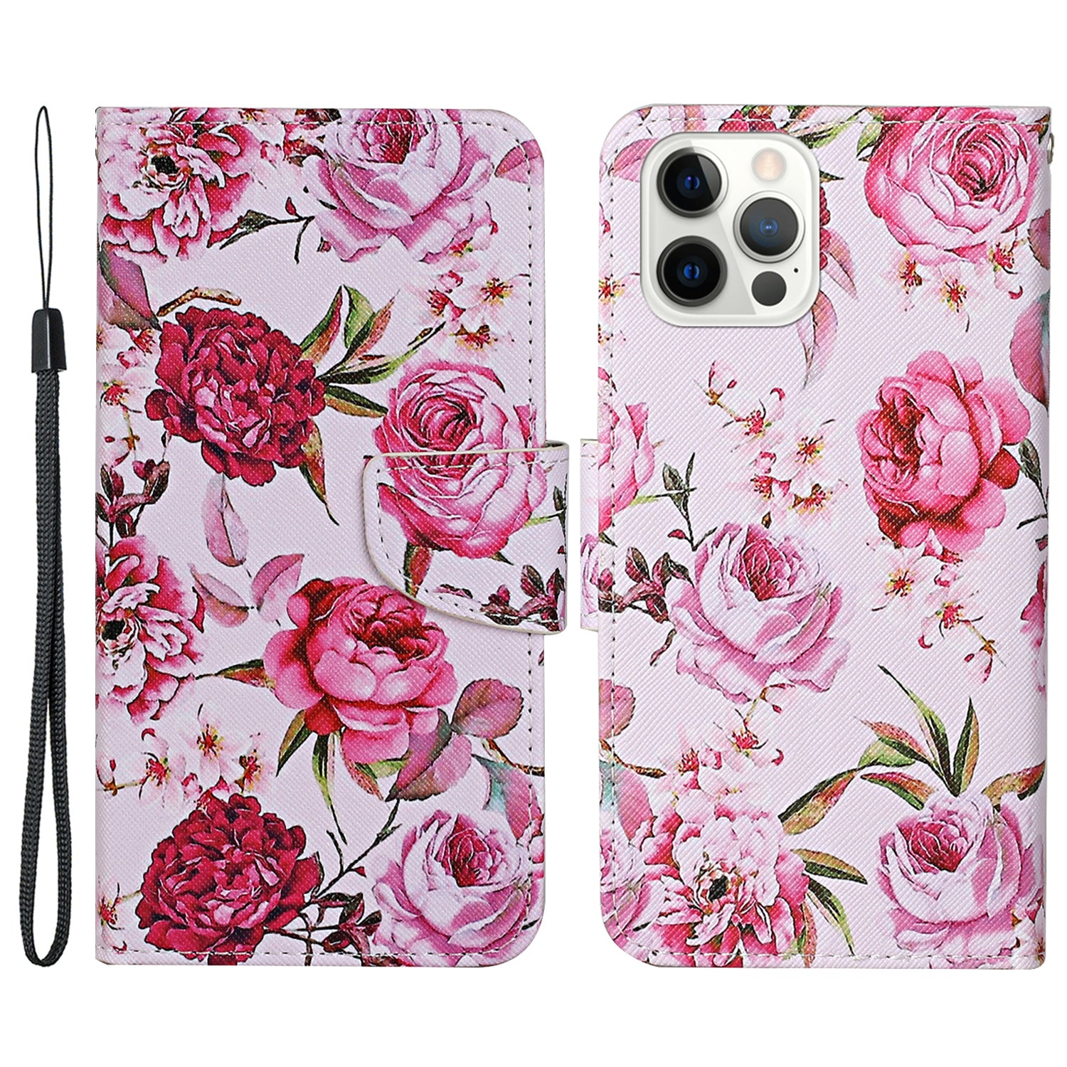 Pattern Printing Leather Phone Wallet Cover Stand Case with Strap for iPhone 13 Pro 6.1 inch