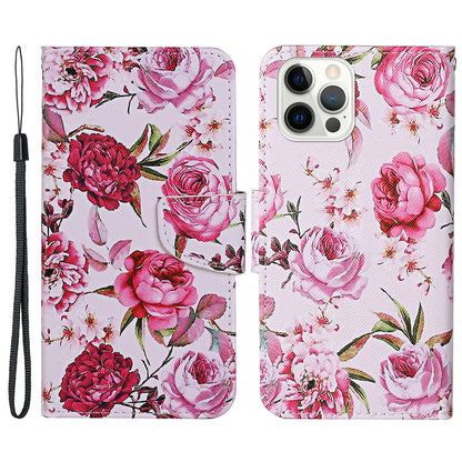 Pattern Printing Leather Phone Wallet Cover Stand Case with Strap for iPhone 13 Pro 6.1 inch