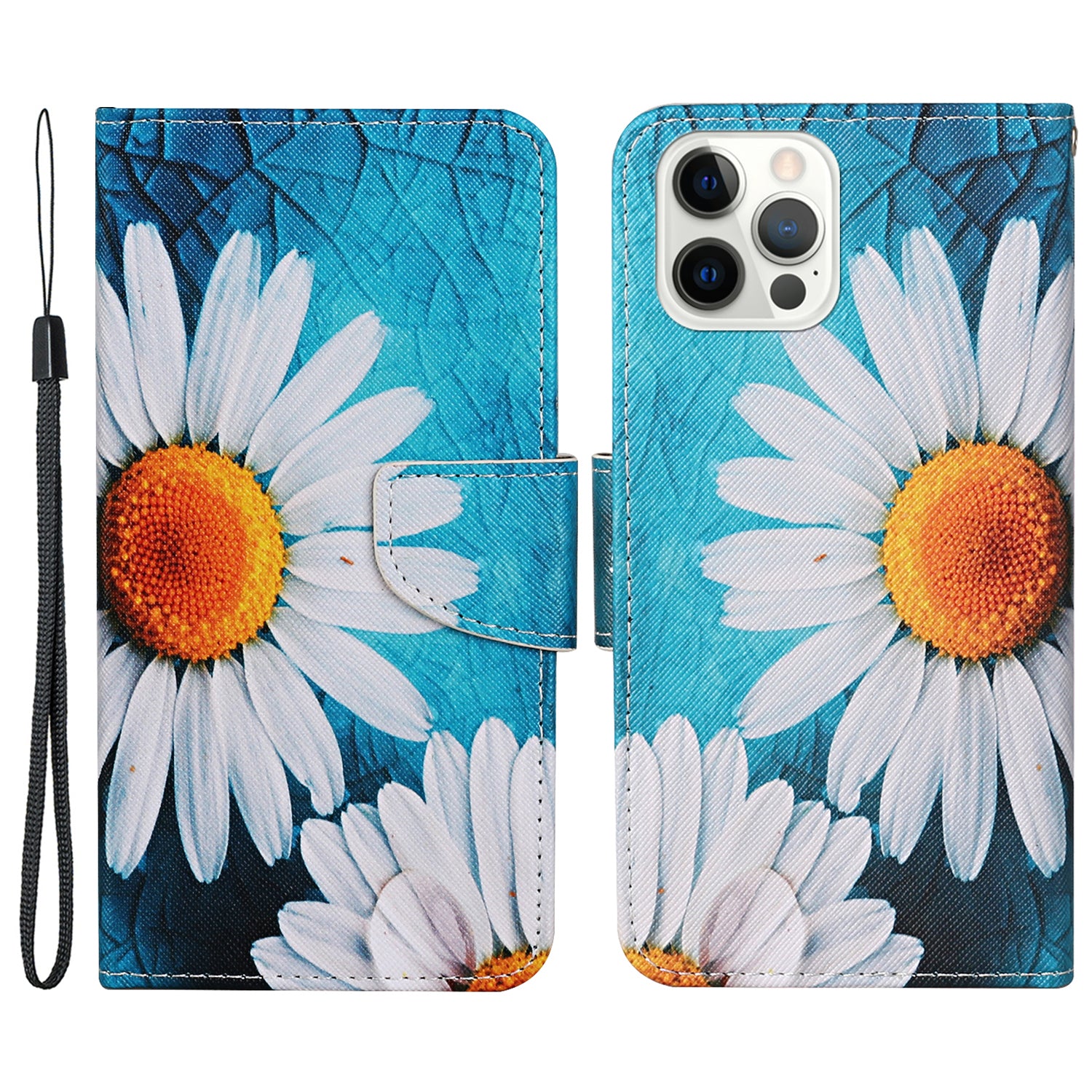 Pattern Printing Leather Phone Wallet Cover Stand Case with Strap for iPhone 13 Pro 6.1 inch