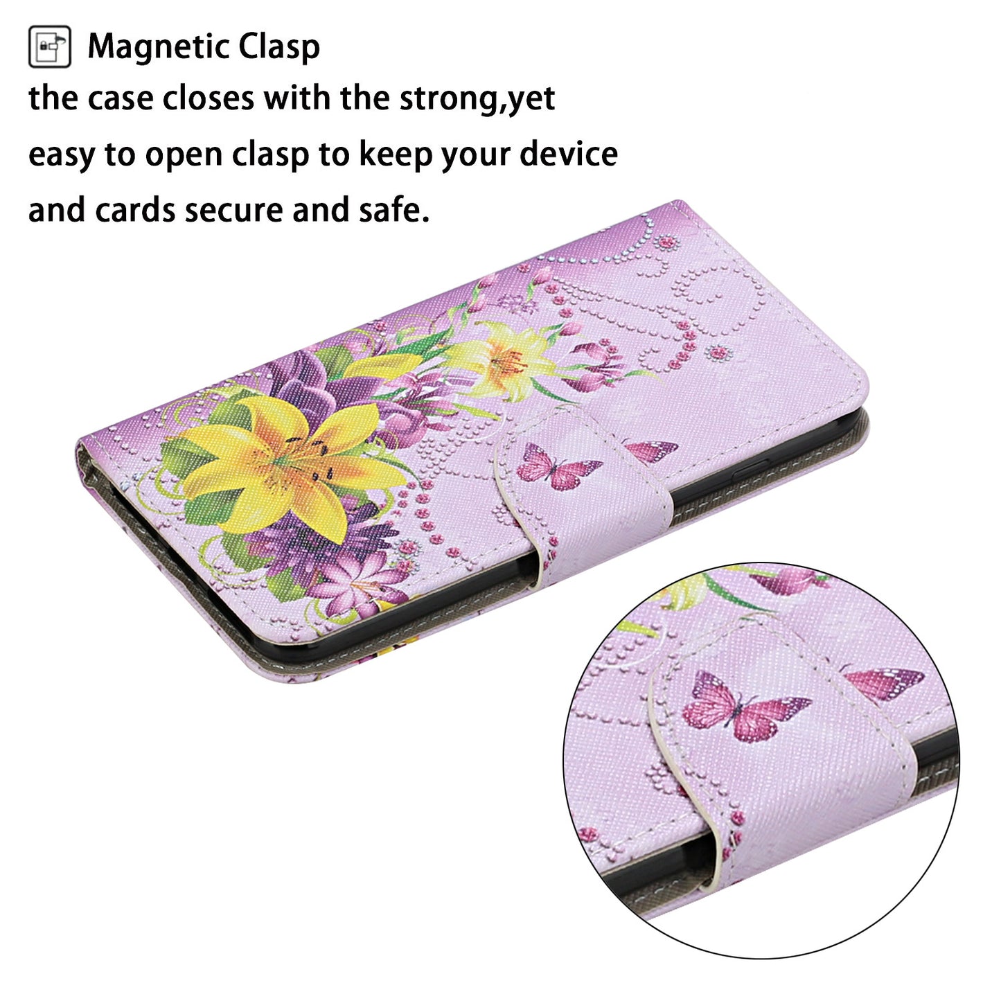 Pattern Printing Leather Phone Wallet Cover Stand Case with Strap for iPhone 13 Pro 6.1 inch