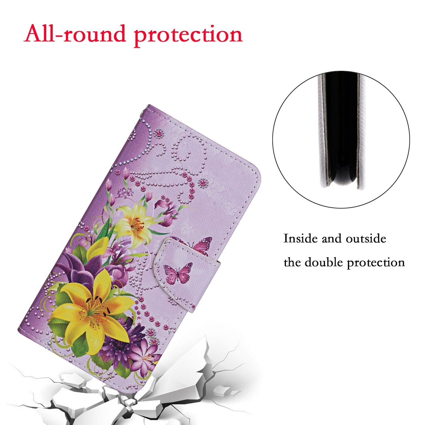 Pattern Printing Leather Phone Wallet Cover Stand Case with Strap for iPhone 13 Pro 6.1 inch