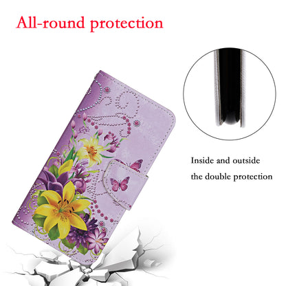 Pattern Printing Leather Phone Wallet Cover Stand Case with Strap for iPhone 13 Pro 6.1 inch
