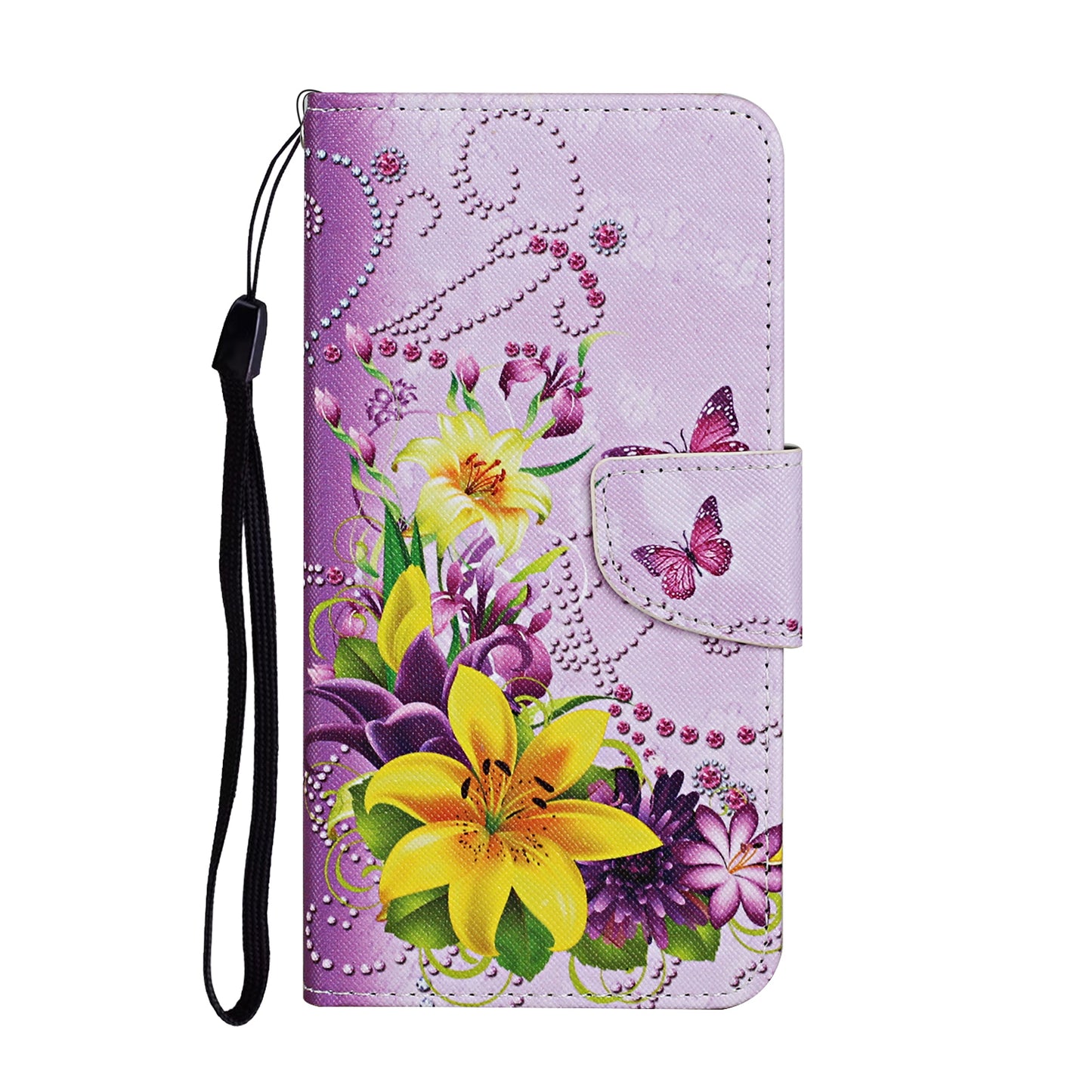 Pattern Printing Leather Phone Wallet Cover Stand Case with Strap for iPhone 13 Pro 6.1 inch
