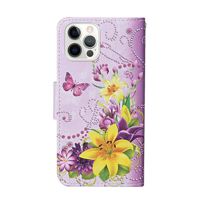 Pattern Printing Leather Phone Wallet Cover Stand Case with Strap for iPhone 13 Pro 6.1 inch