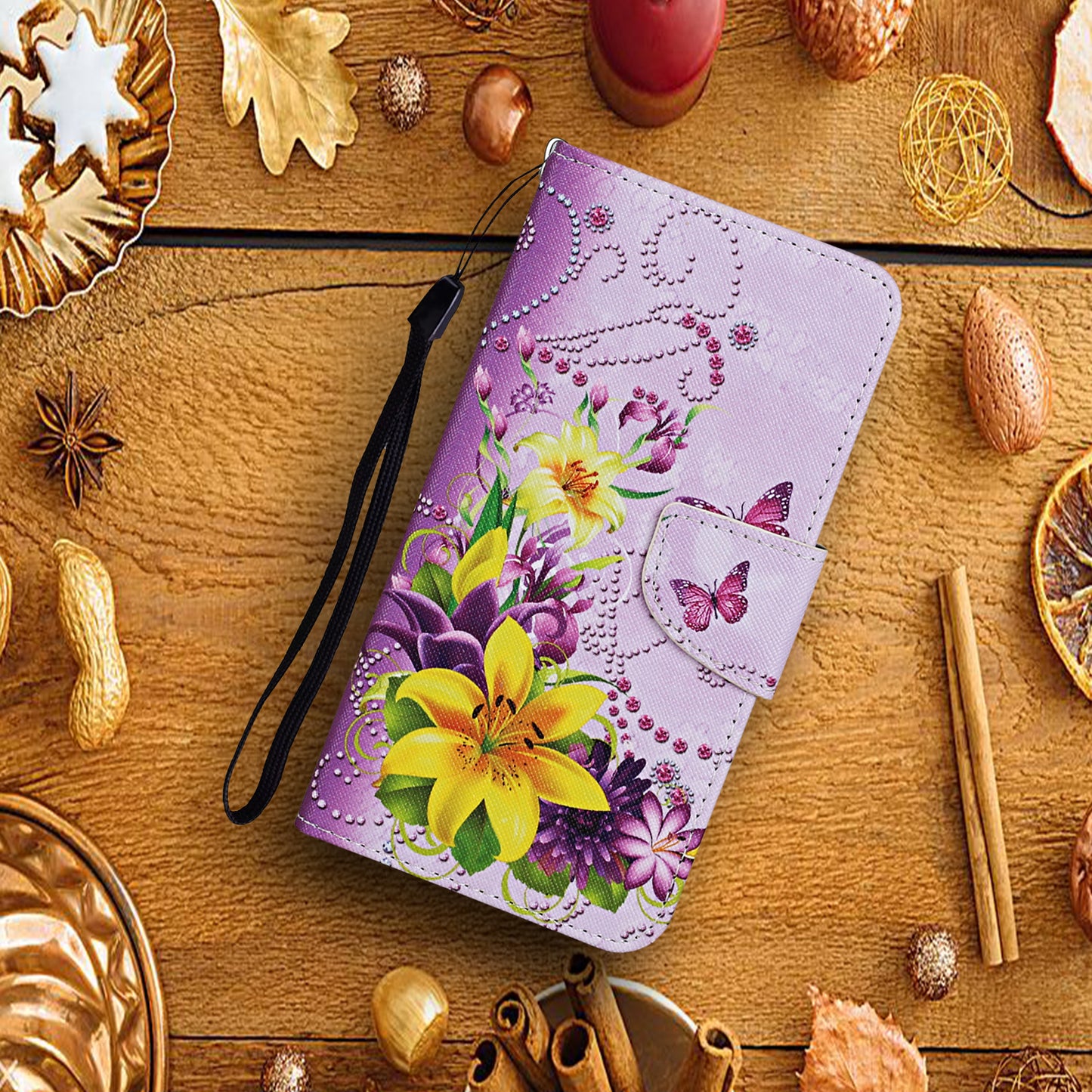 Pattern Printing Leather Phone Wallet Cover Stand Case with Strap for iPhone 13 Pro 6.1 inch