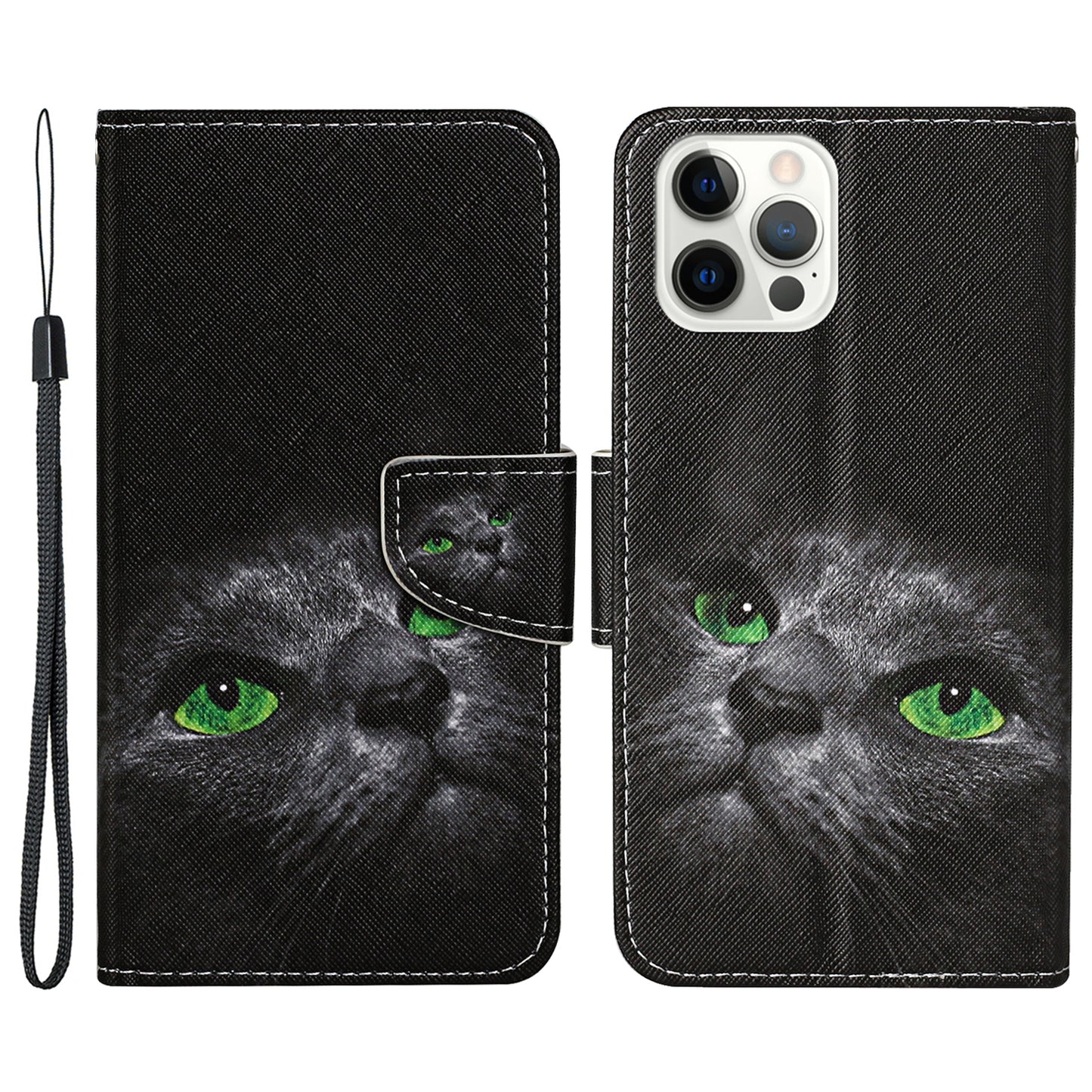 Pattern Printing Leather Phone Wallet Cover Stand Case with Strap for iPhone 13 Pro 6.1 inch