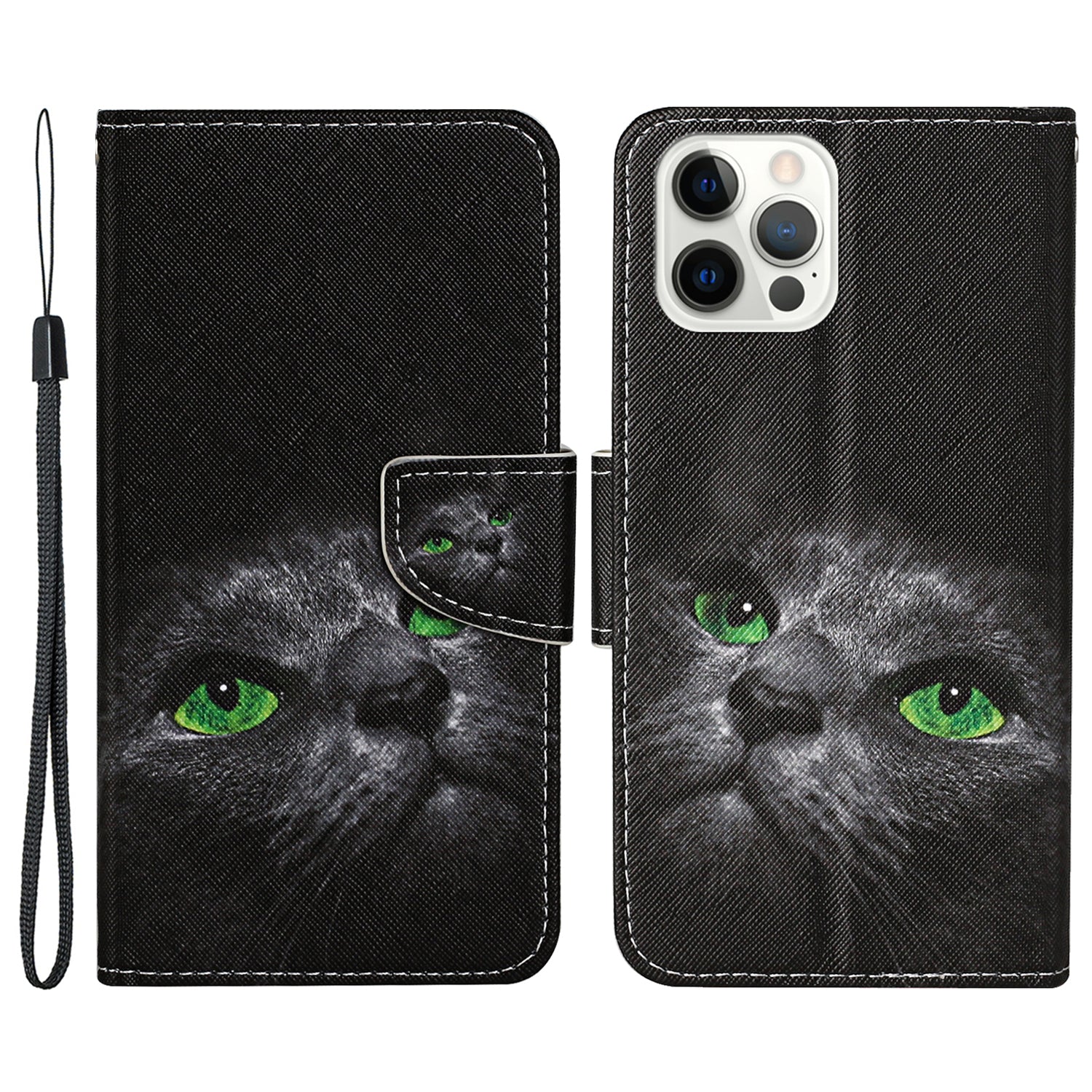 Pattern Printing Leather Phone Wallet Cover Stand Case with Strap for iPhone 13 Pro 6.1 inch