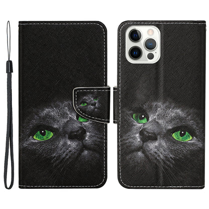 Pattern Printing Leather Phone Wallet Cover Stand Case with Strap for iPhone 13 Pro 6.1 inch