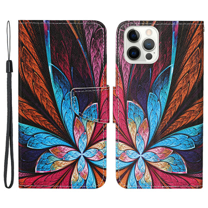 Pattern Printing Leather Phone Wallet Cover Stand Case with Strap for iPhone 13 Pro 6.1 inch