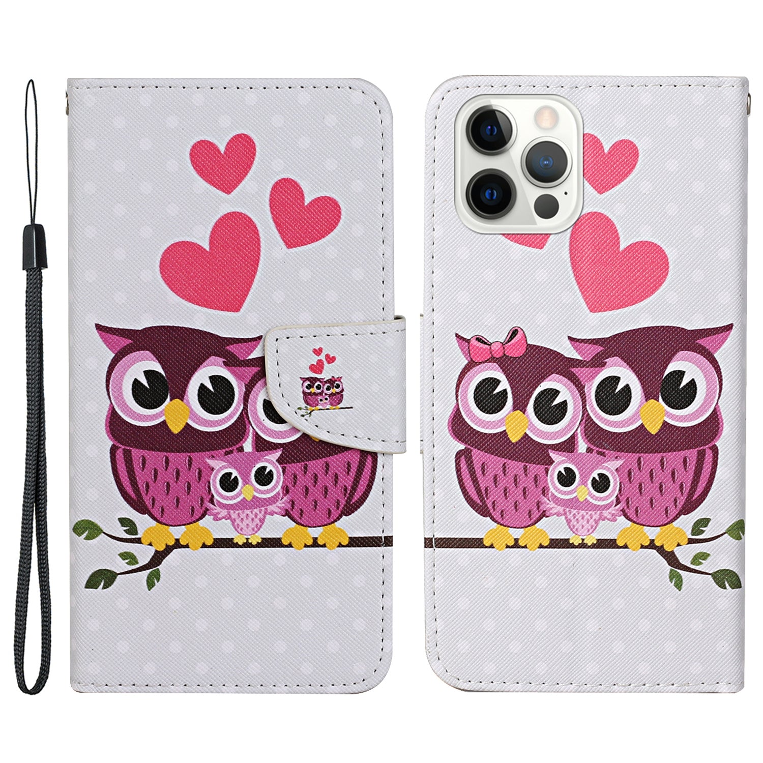 Pattern Printing Leather Phone Wallet Cover Stand Case with Strap for iPhone 13 Pro 6.1 inch