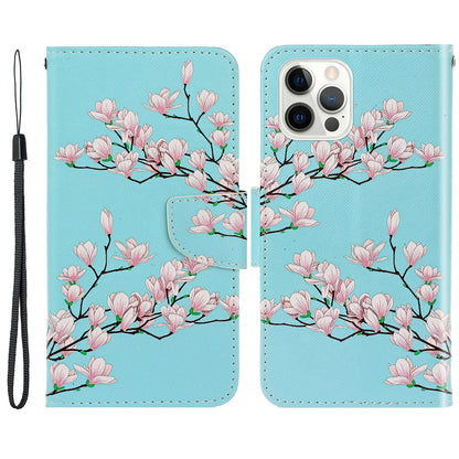 Pattern Printing Design Premium PU Leather Magnetic Clasp Flip Folio Protective Wallet Stand Cover for iPhone 13 Pro 6.1 inch