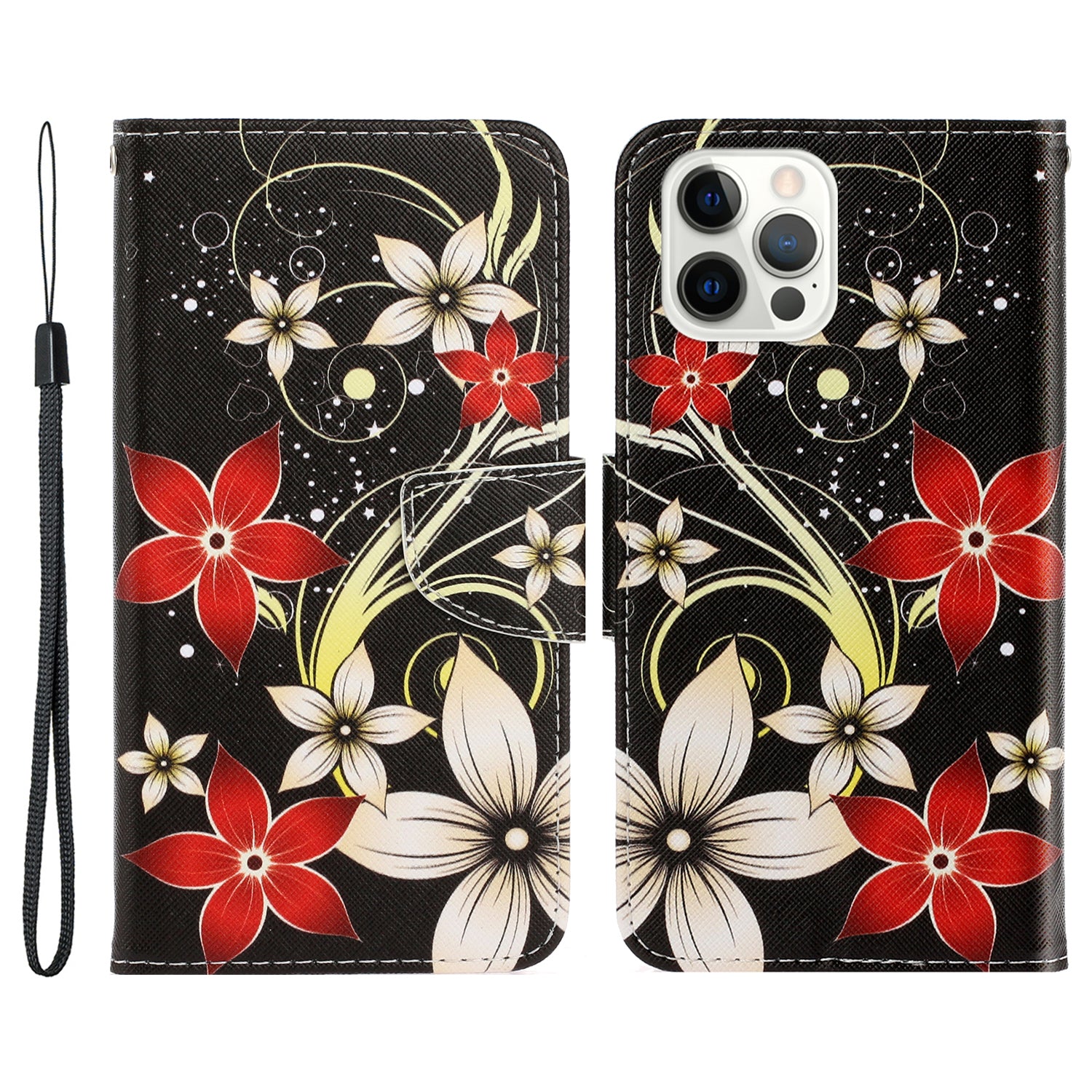 Pattern Printing Design Premium PU Leather Magnetic Clasp Flip Folio Protective Wallet Stand Cover for iPhone 13 Pro 6.1 inch