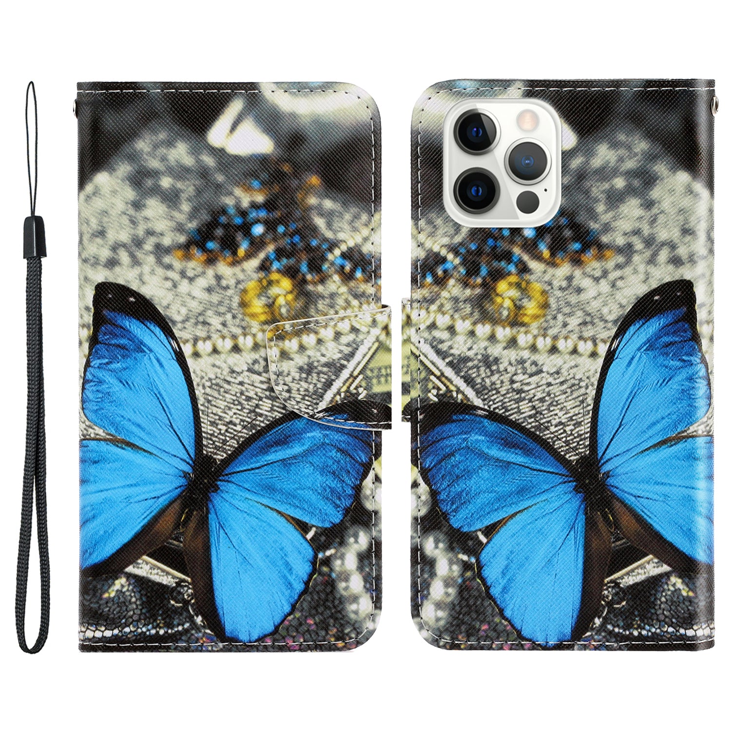 Pattern Printing Design Premium PU Leather Magnetic Clasp Flip Folio Protective Wallet Stand Cover for iPhone 13 Pro 6.1 inch