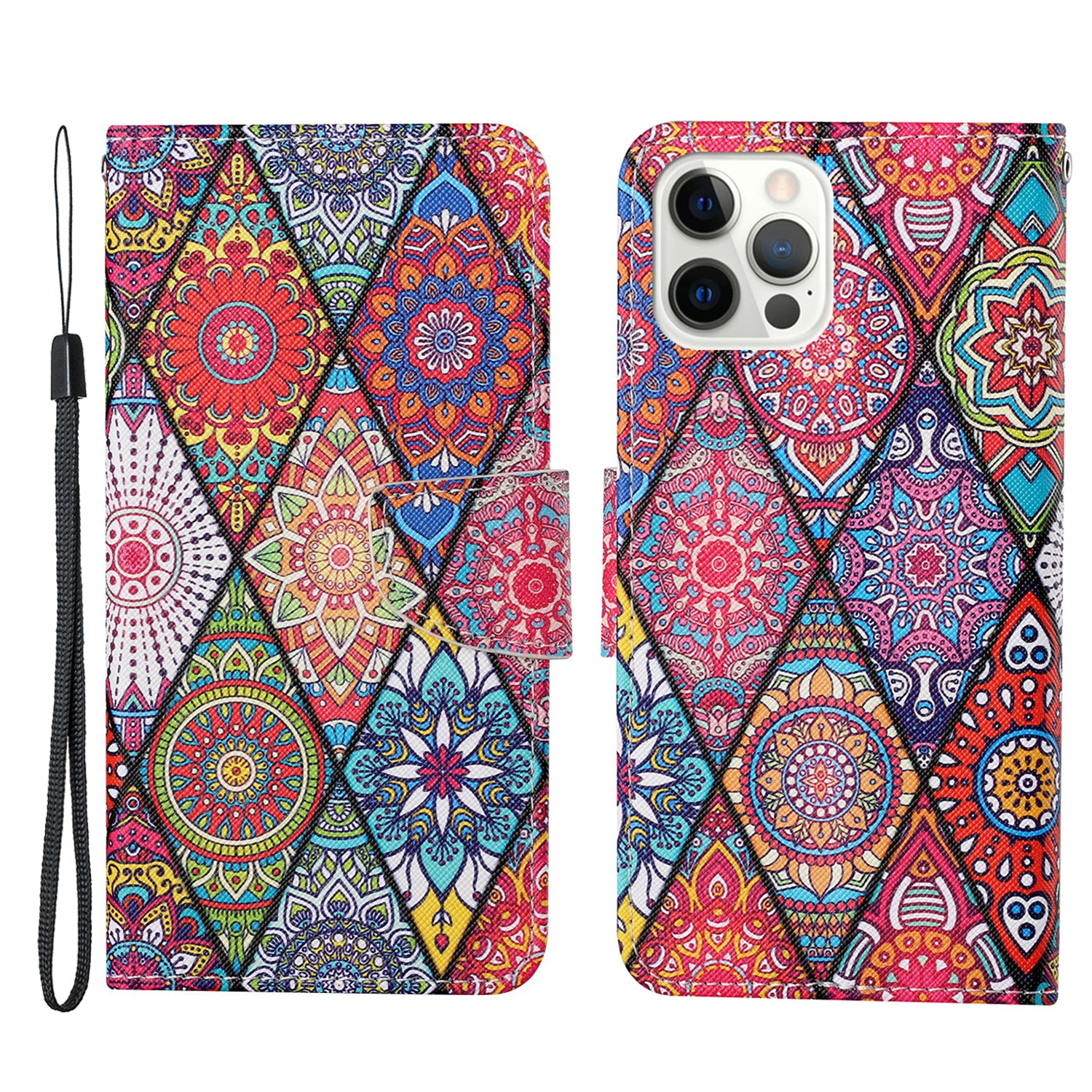 Cross Texture Pattern Printing PU Leather Wallet Stand Phone Case for iPhone 13 Pro 6.1 inch