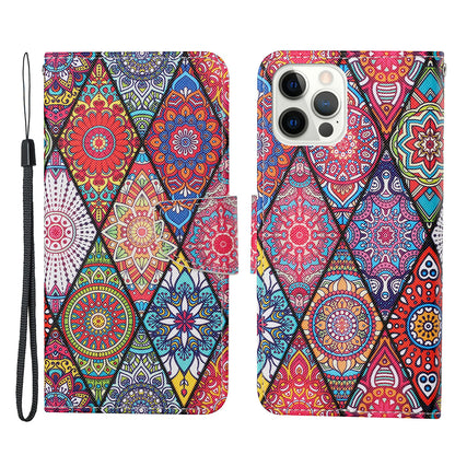 Cross Texture Pattern Printing PU Leather Wallet Stand Phone Case for iPhone 13 Pro 6.1 inch