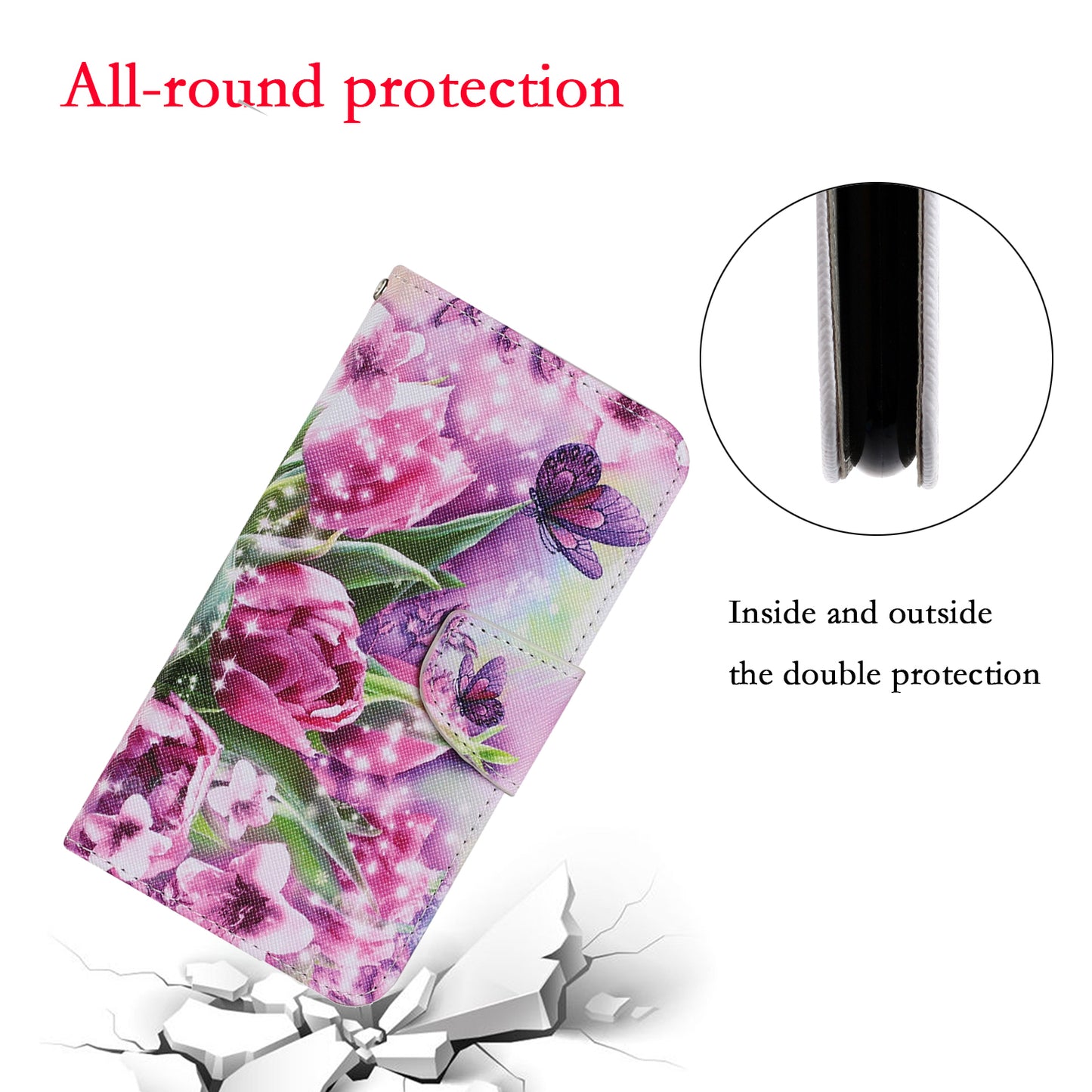 Multi Pattern Magnetic Clasp Wrist Strap Leather Phone Cell Case with Stand for Apple iPhone 13 Pro 6.1 inch