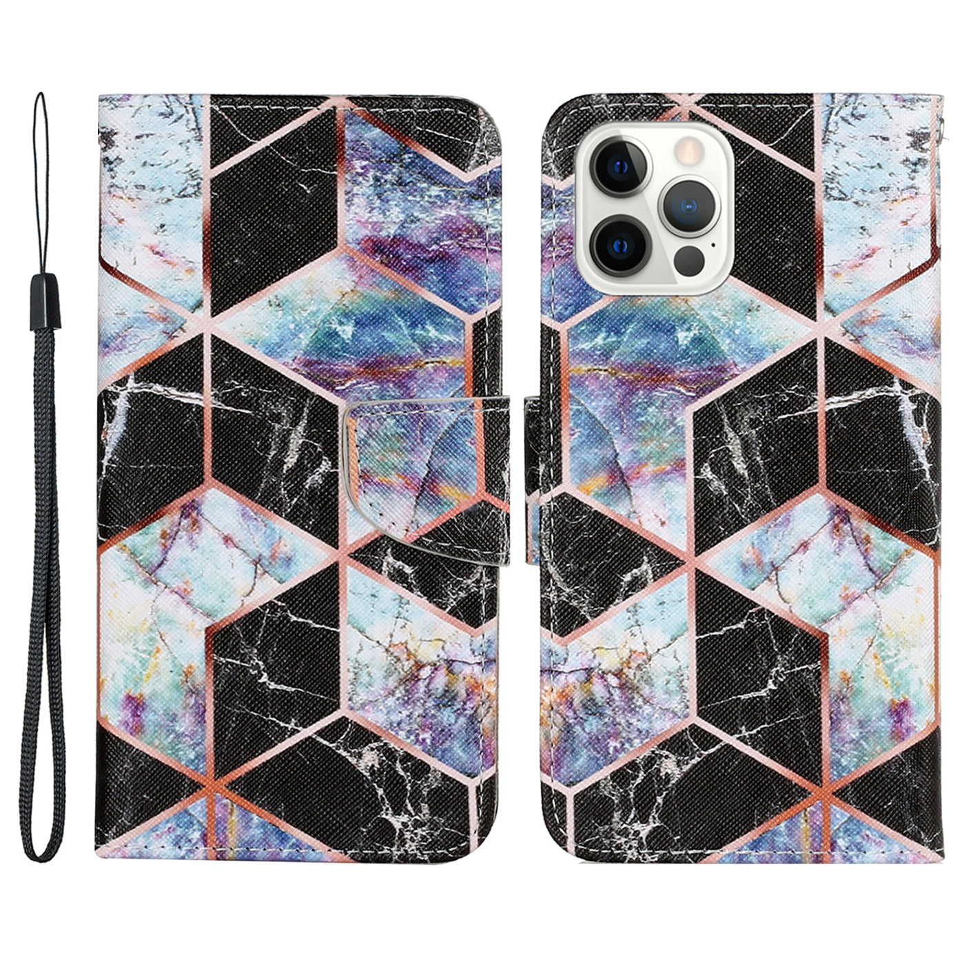 Multi Pattern Magnetic Clasp Wrist Strap Leather Phone Cell Case with Stand for Apple iPhone 13 Pro 6.1 inch