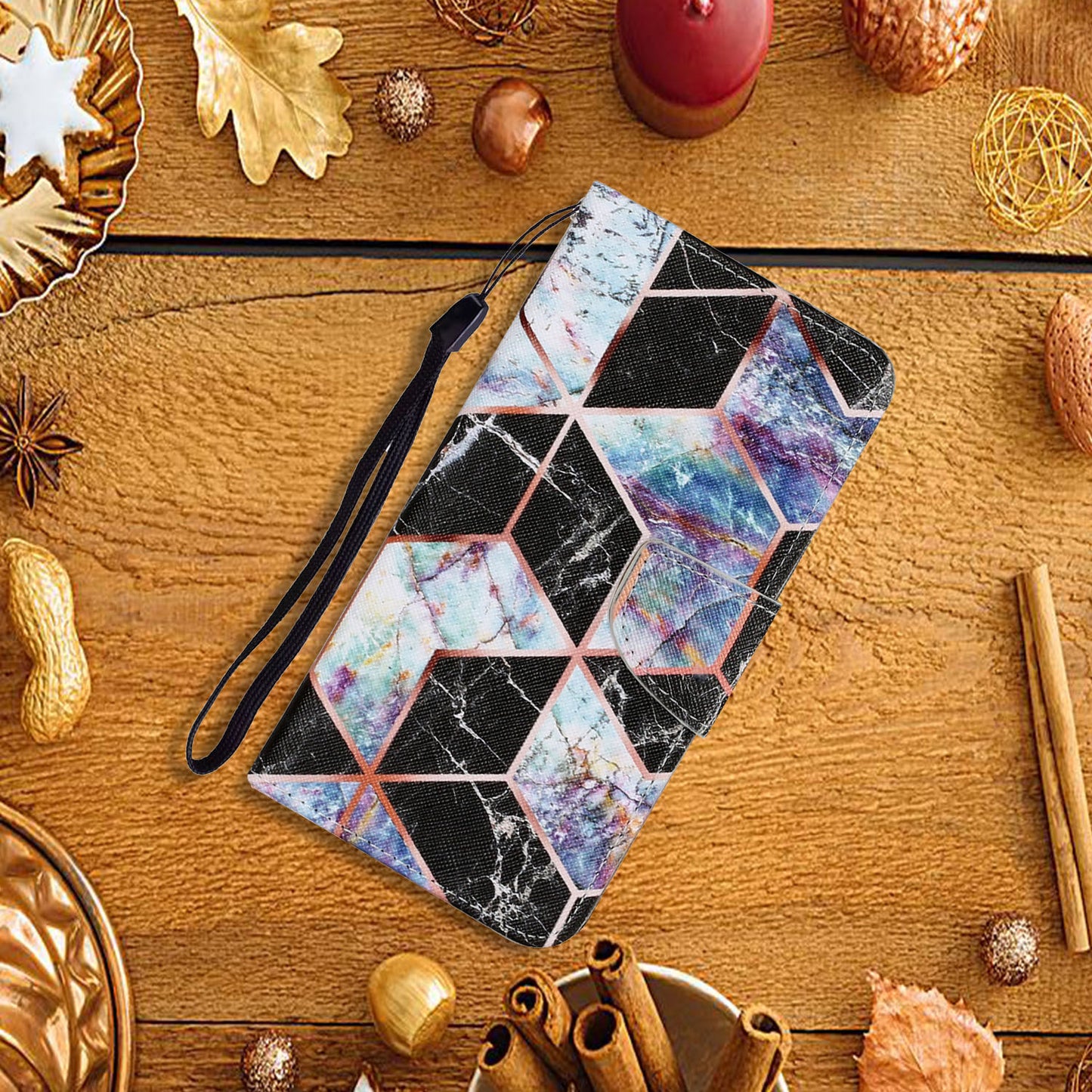 Multi Pattern Magnetic Clasp Wrist Strap Leather Phone Cell Case with Stand for Apple iPhone 13 Pro 6.1 inch