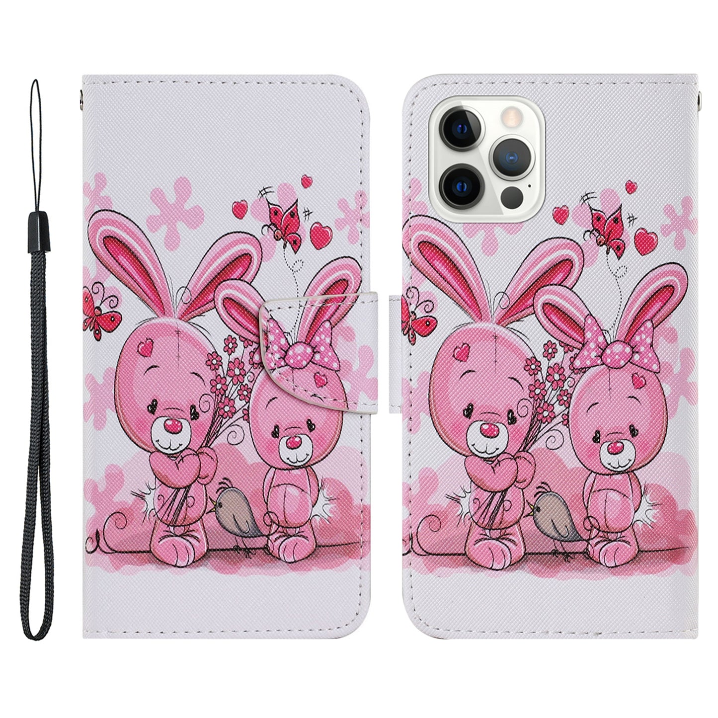 Multi Pattern Magnetic Clasp Wrist Strap Leather Phone Cell Case with Stand for Apple iPhone 13 Pro 6.1 inch