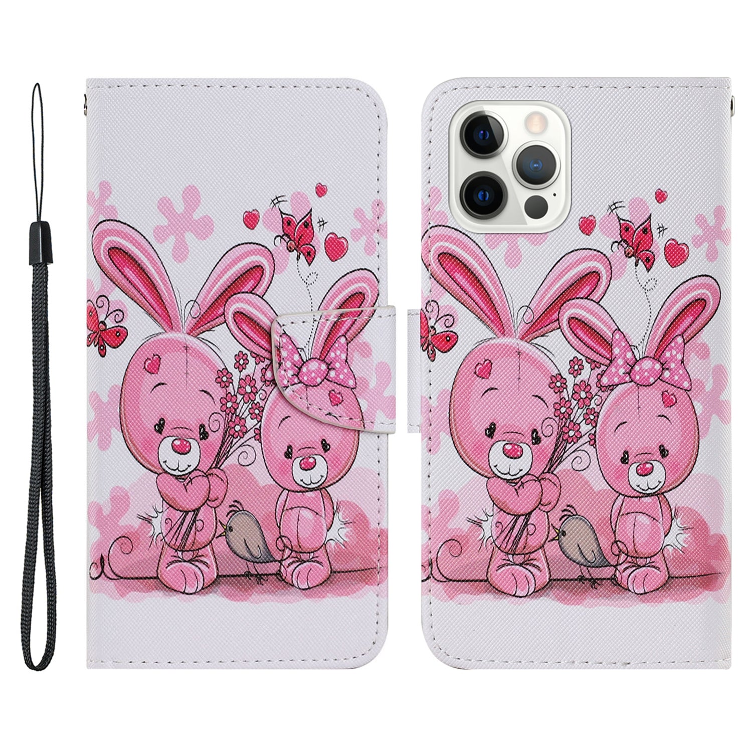 Multi Pattern Magnetic Clasp Wrist Strap Leather Phone Cell Case with Stand for Apple iPhone 13 Pro 6.1 inch