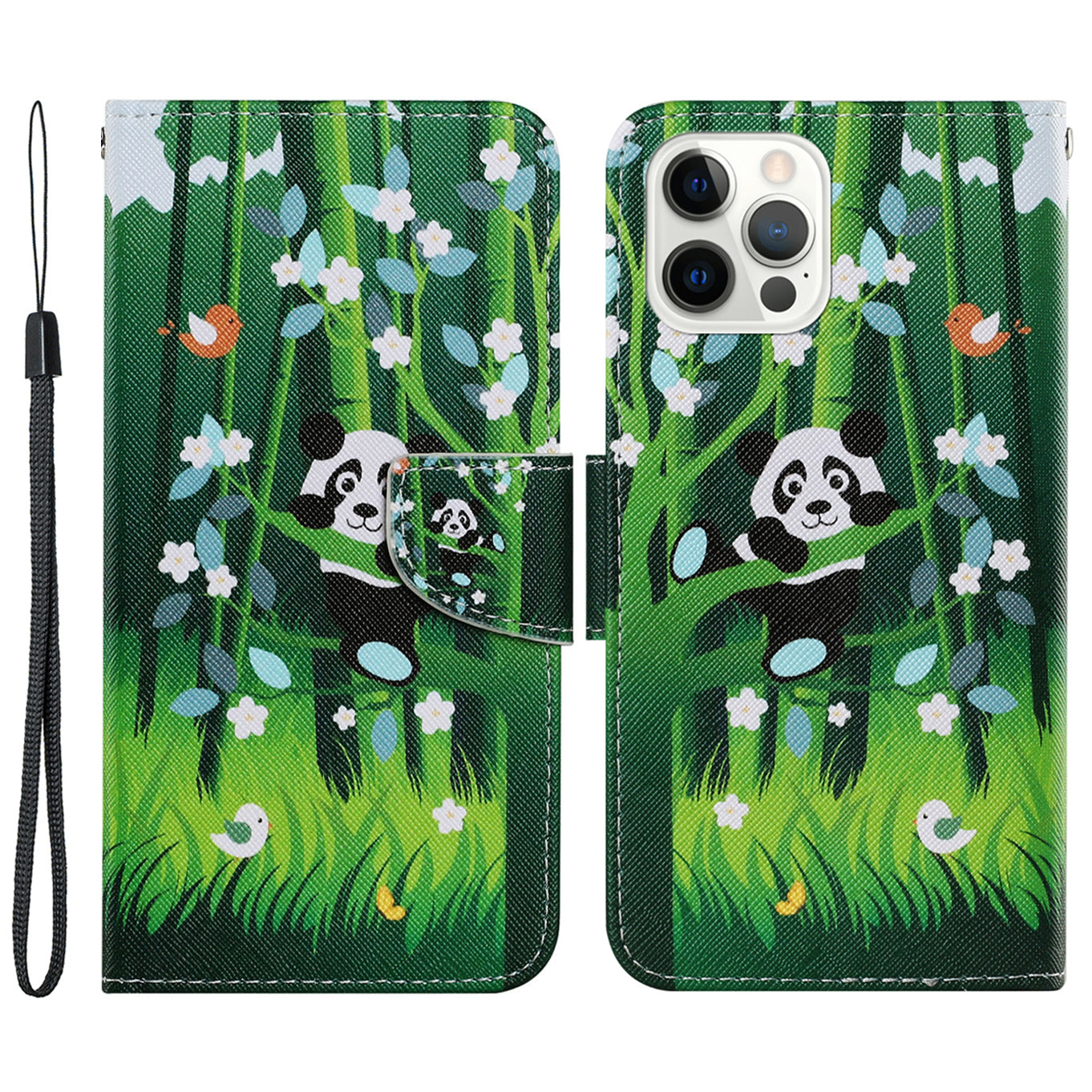 Multi Pattern Magnetic Clasp Wrist Strap Leather Phone Cell Case with Stand for Apple iPhone 13 Pro 6.1 inch