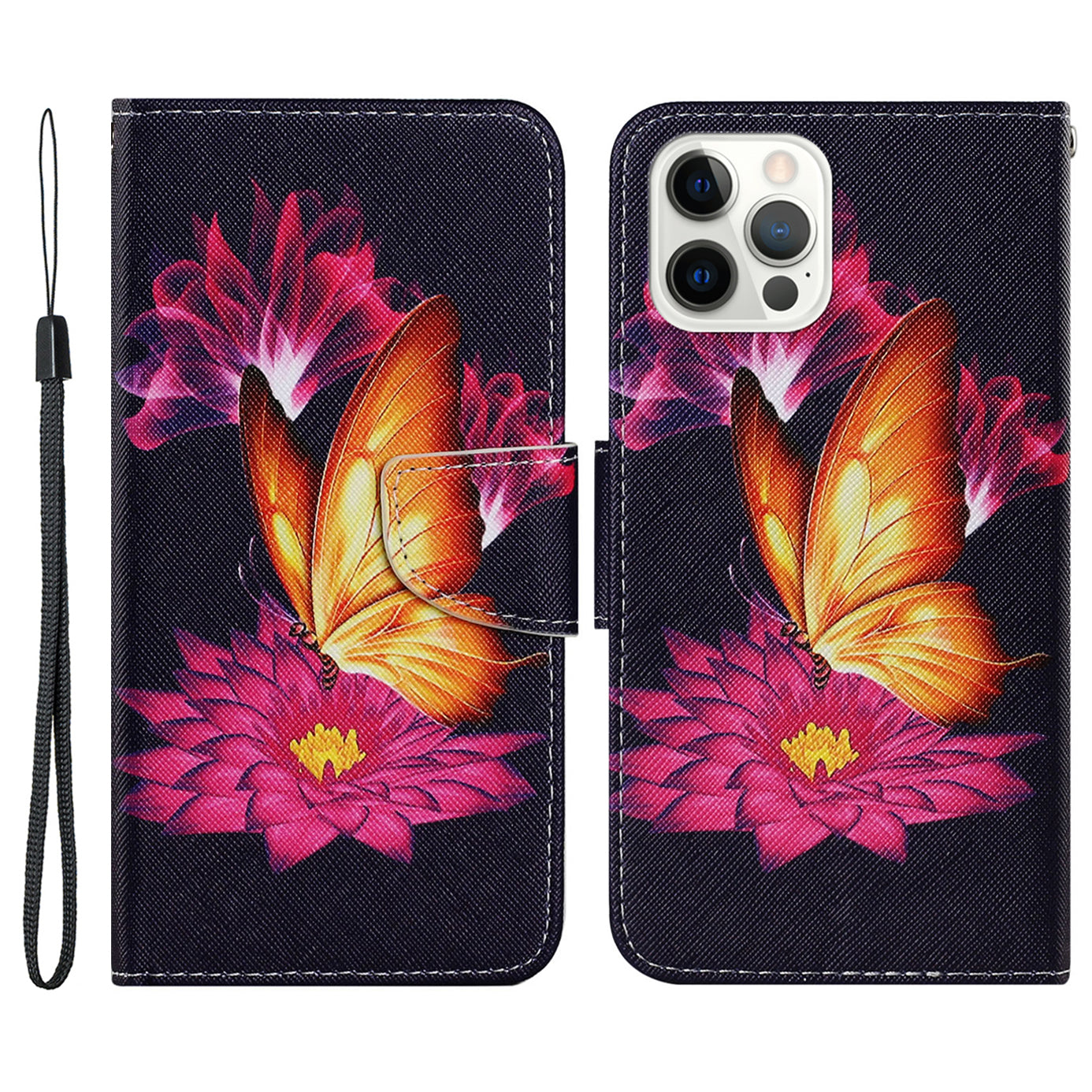 Multi Pattern Magnetic Clasp Wrist Strap Leather Phone Cell Case with Stand for Apple iPhone 13 Pro 6.1 inch