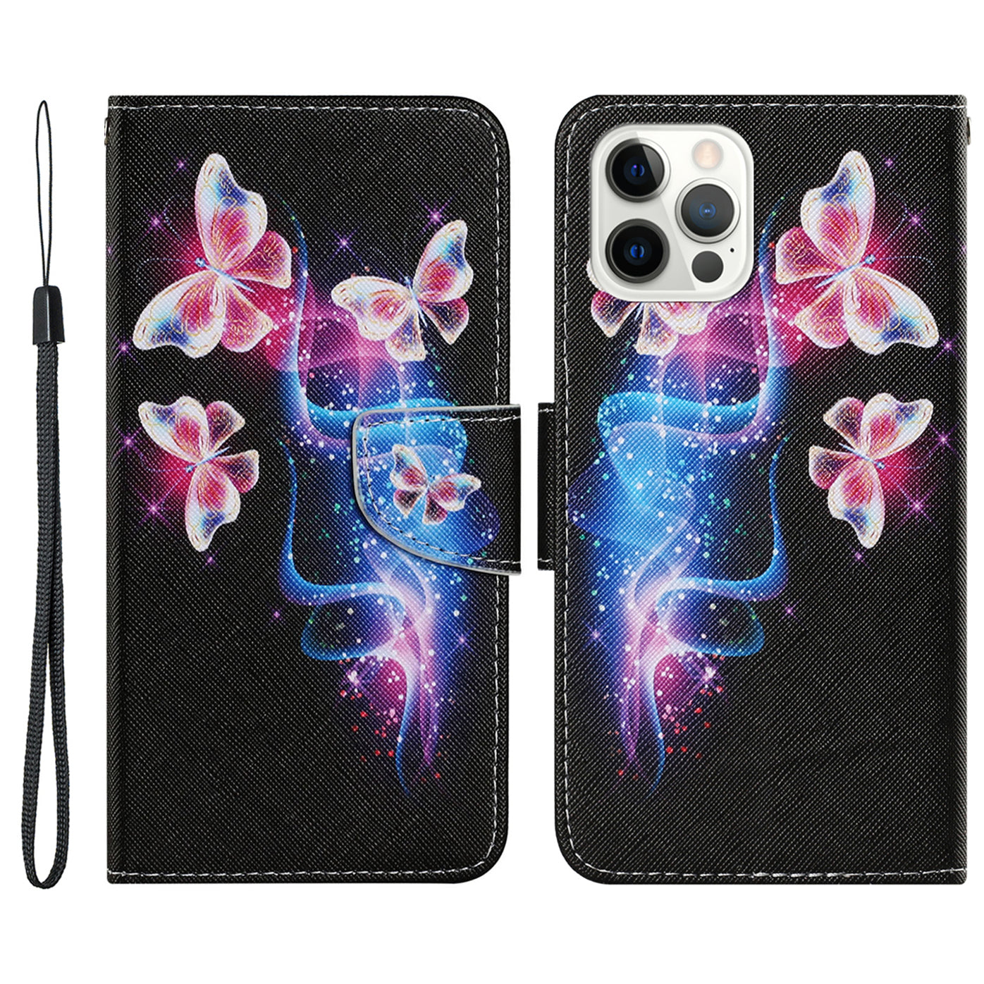 Multi Pattern Magnetic Clasp Wrist Strap Leather Phone Cell Case with Stand for Apple iPhone 13 Pro 6.1 inch