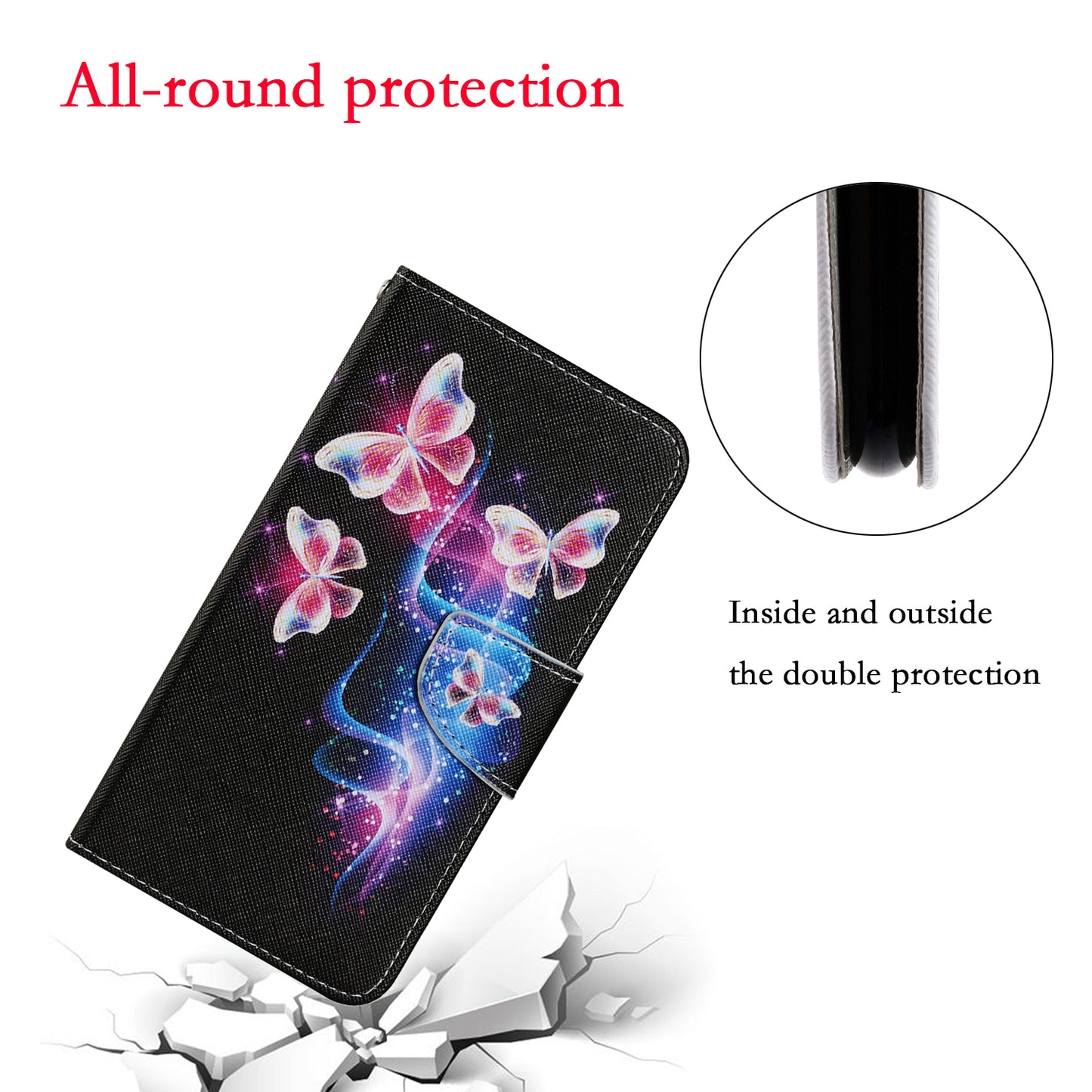 Multi Pattern Magnetic Clasp Wrist Strap Leather Phone Cell Case with Stand for Apple iPhone 13 Pro 6.1 inch
