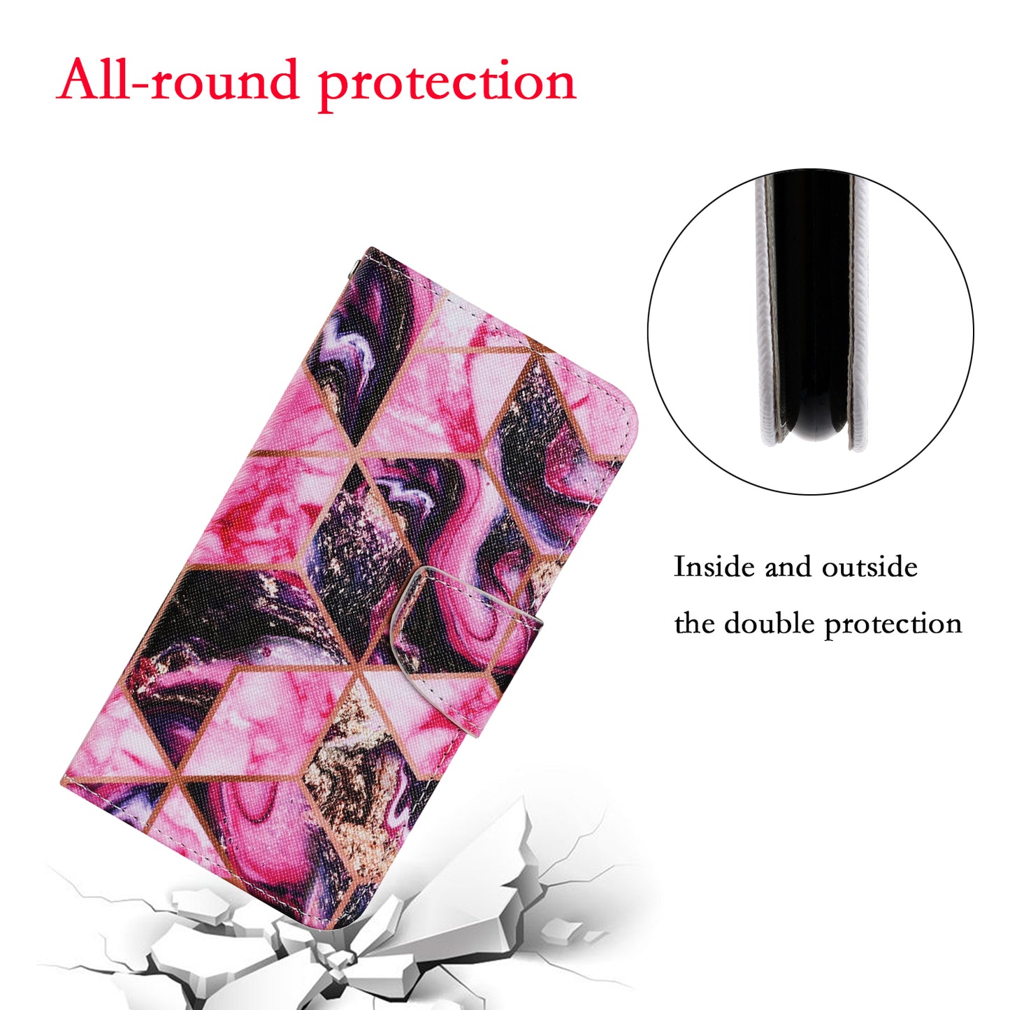 Multi Pattern Magnetic Clasp Wrist Strap Leather Phone Cell Case with Stand for Apple iPhone 13 Pro 6.1 inch