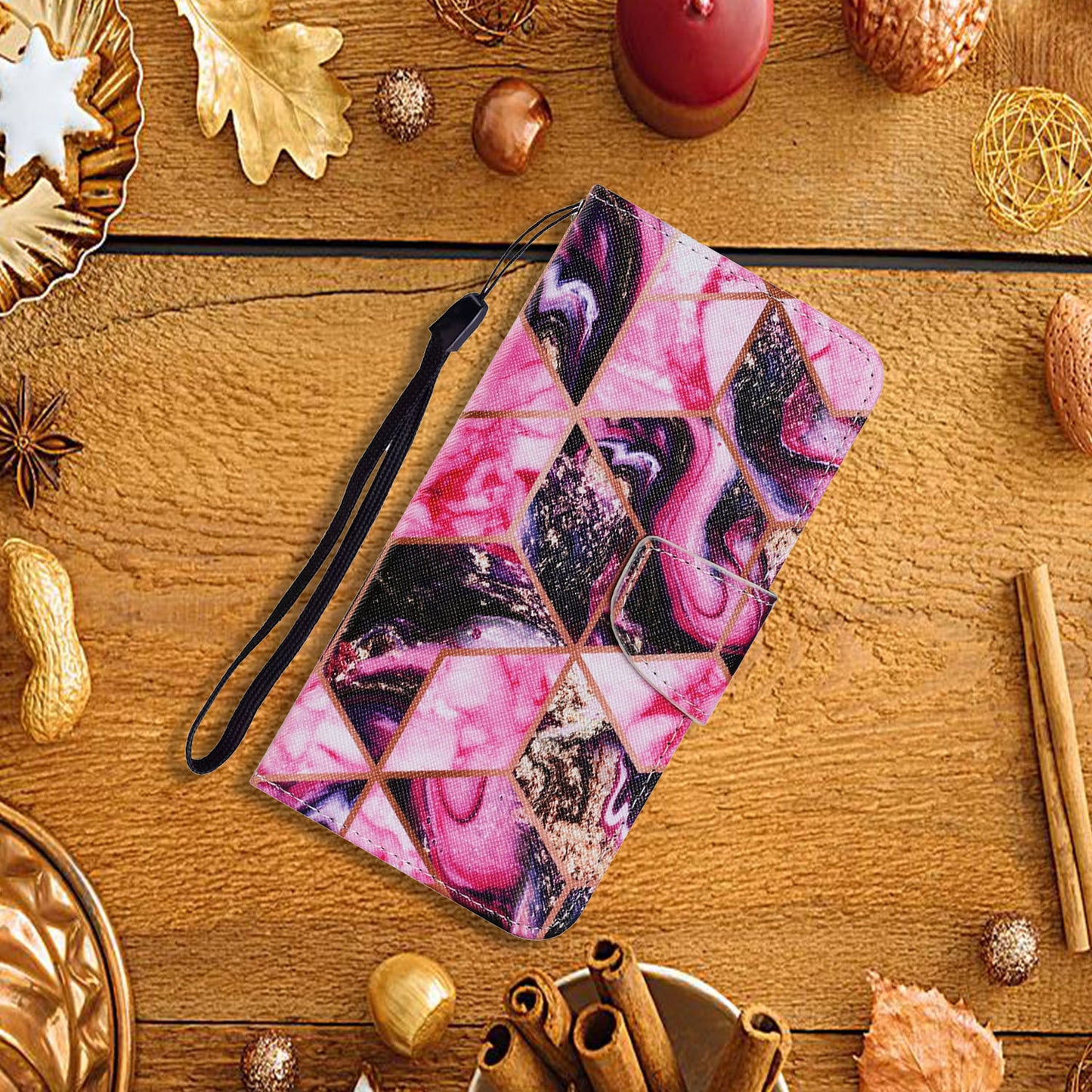 Multi Pattern Magnetic Clasp Wrist Strap Leather Phone Cell Case with Stand for Apple iPhone 13 Pro 6.1 inch