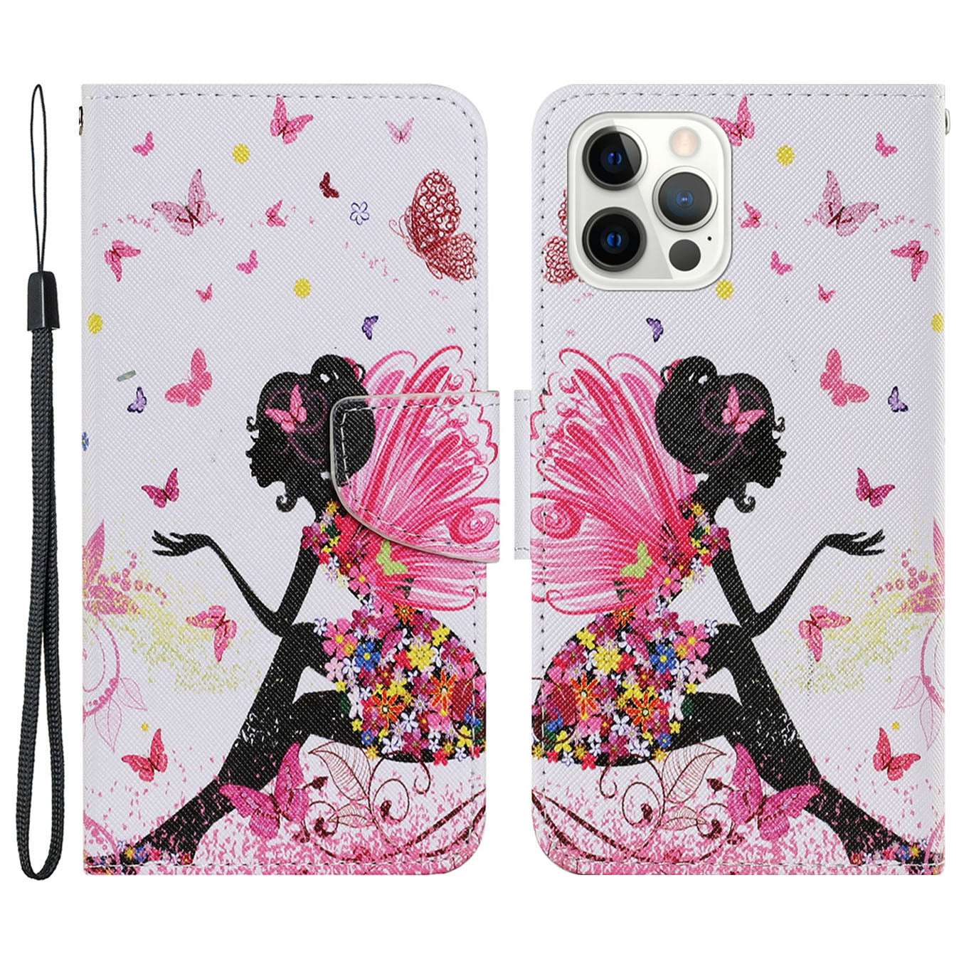 Multi Pattern Magnetic Clasp Wrist Strap Leather Phone Cell Case with Stand for Apple iPhone 13 Pro 6.1 inch