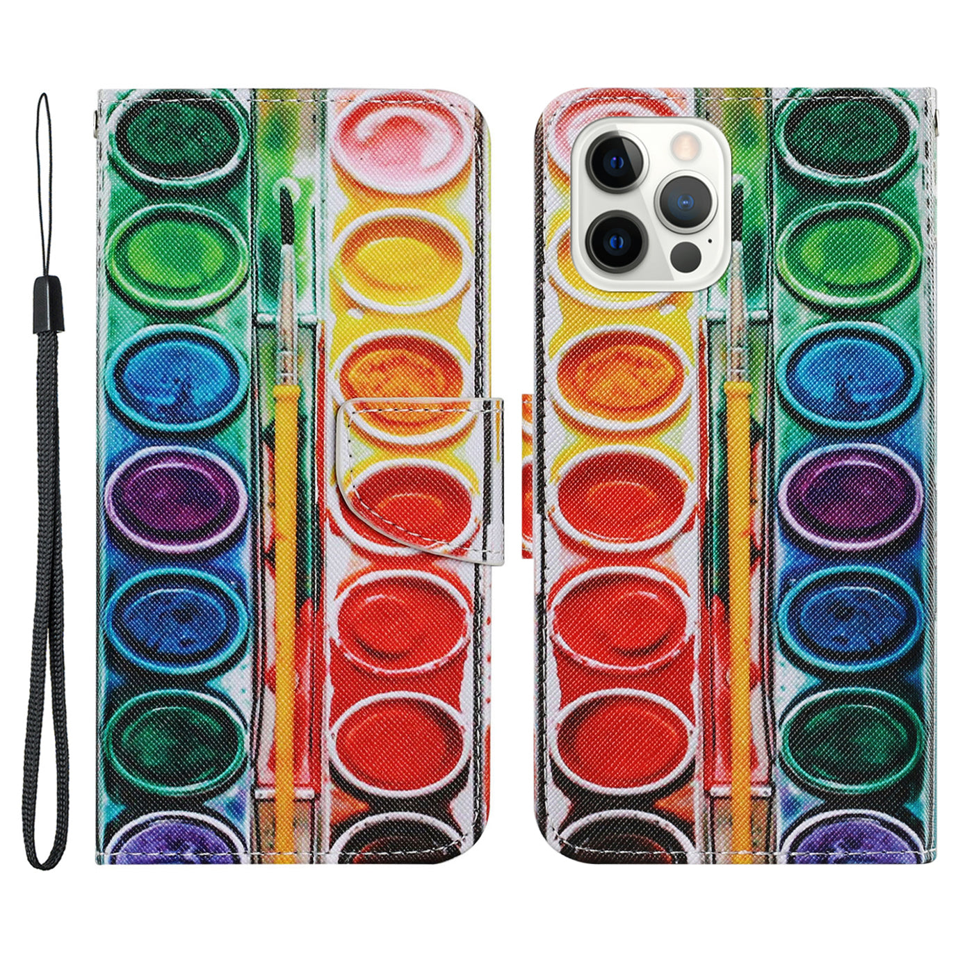 Multi Pattern Magnetic Clasp Wrist Strap Leather Phone Cell Case with Stand for Apple iPhone 13 Pro 6.1 inch