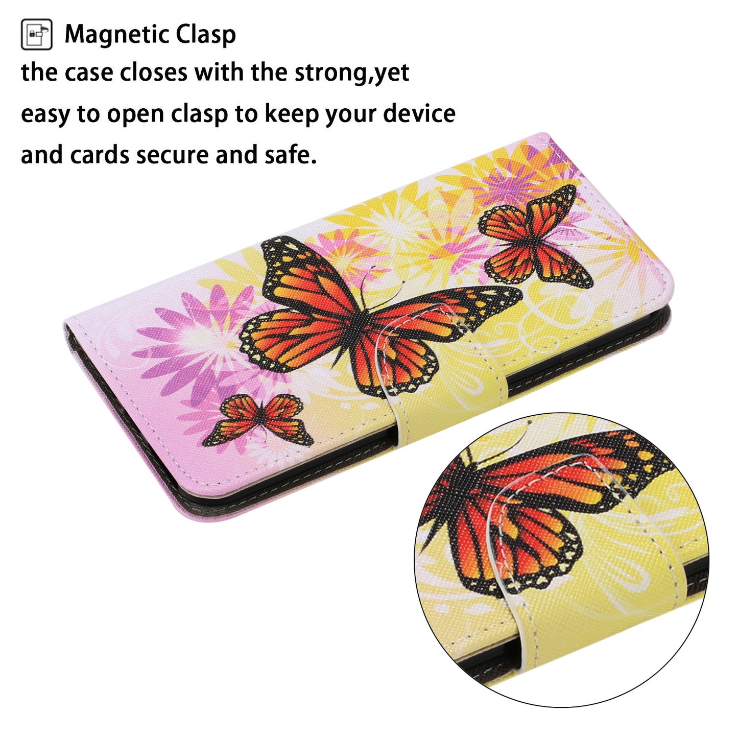 Multi Pattern Magnetic Clasp Wrist Strap Leather Phone Cell Case with Stand for Apple iPhone 13 Pro 6.1 inch