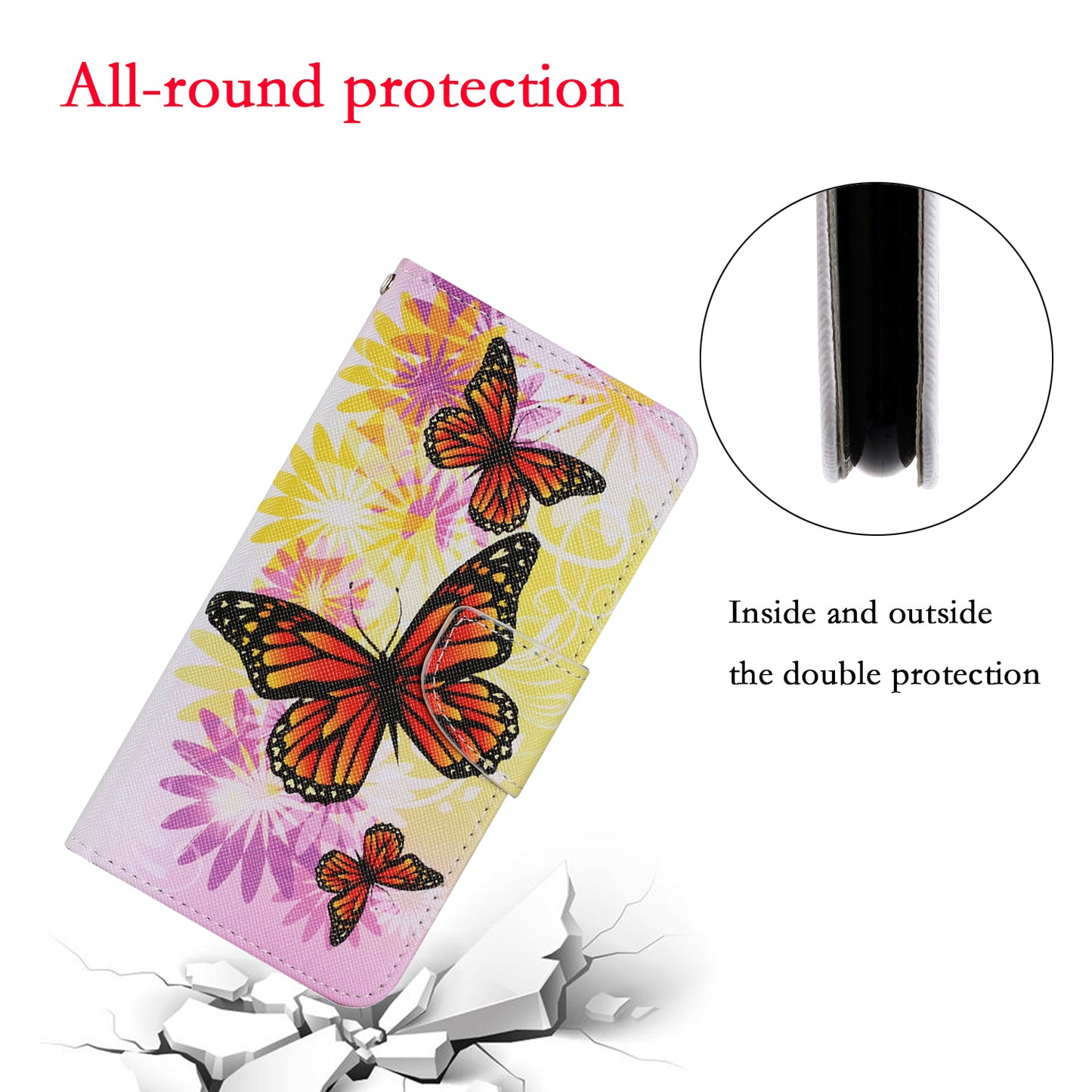 Multi Pattern Magnetic Clasp Wrist Strap Leather Phone Cell Case with Stand for Apple iPhone 13 Pro 6.1 inch