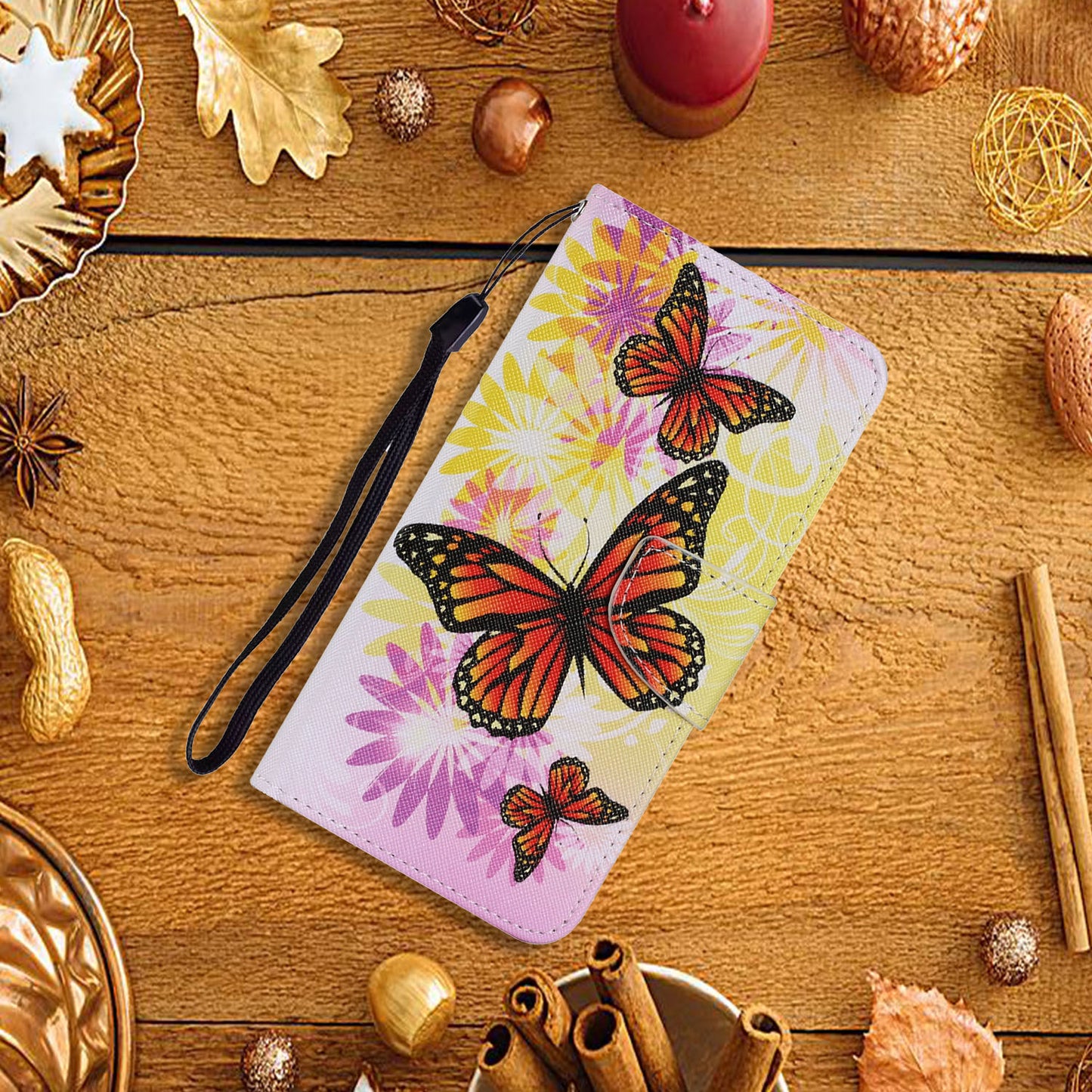 Multi Pattern Magnetic Clasp Wrist Strap Leather Phone Cell Case with Stand for Apple iPhone 13 Pro 6.1 inch