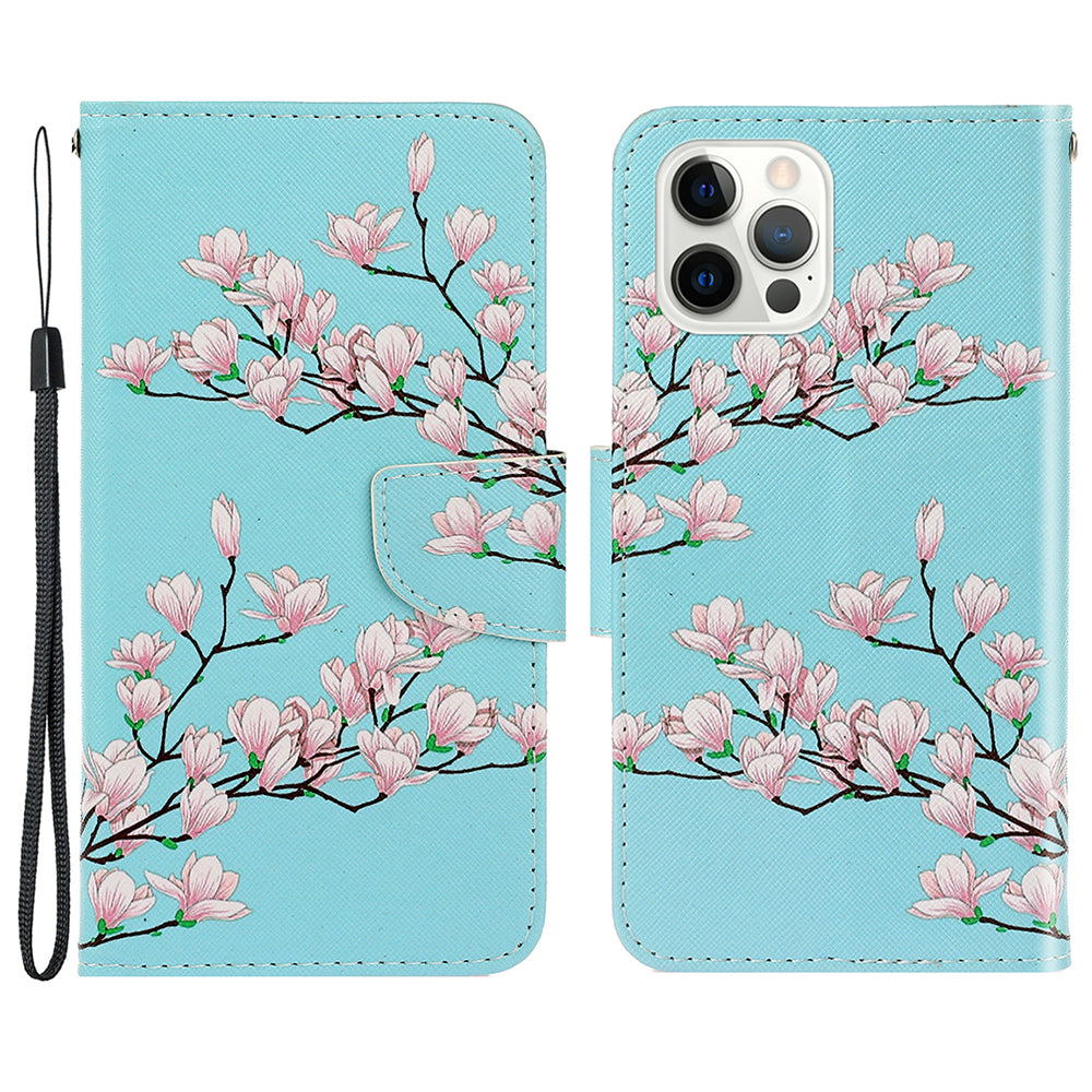 Card Slots Shockproof Pattern-Printing Handy Strap Leather Cell Case with Wallet and Stand for iPhone 13 Pro Max 6.7 inch