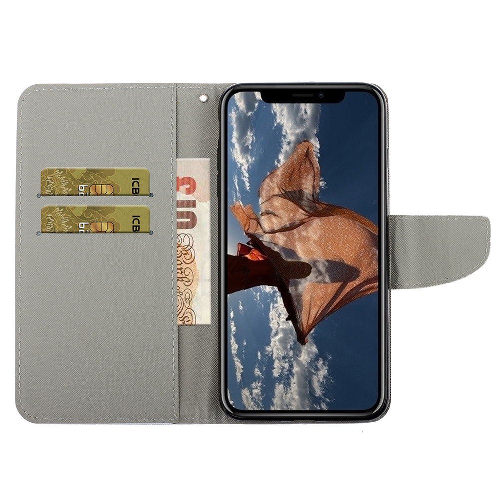 Card Slots Shockproof Pattern-Printing Handy Strap Leather Cell Case with Wallet and Stand for iPhone 13 Pro Max 6.7 inch