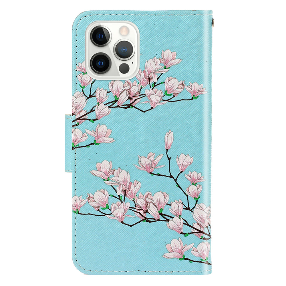 Card Slots Shockproof Pattern-Printing Handy Strap Leather Cell Case with Wallet and Stand for iPhone 13 Pro Max 6.7 inch