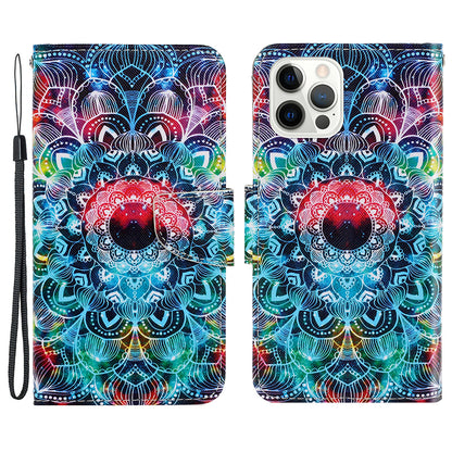 Card Slots Shockproof Pattern-Printing Handy Strap Leather Cell Case with Wallet and Stand for iPhone 13 Pro Max 6.7 inch
