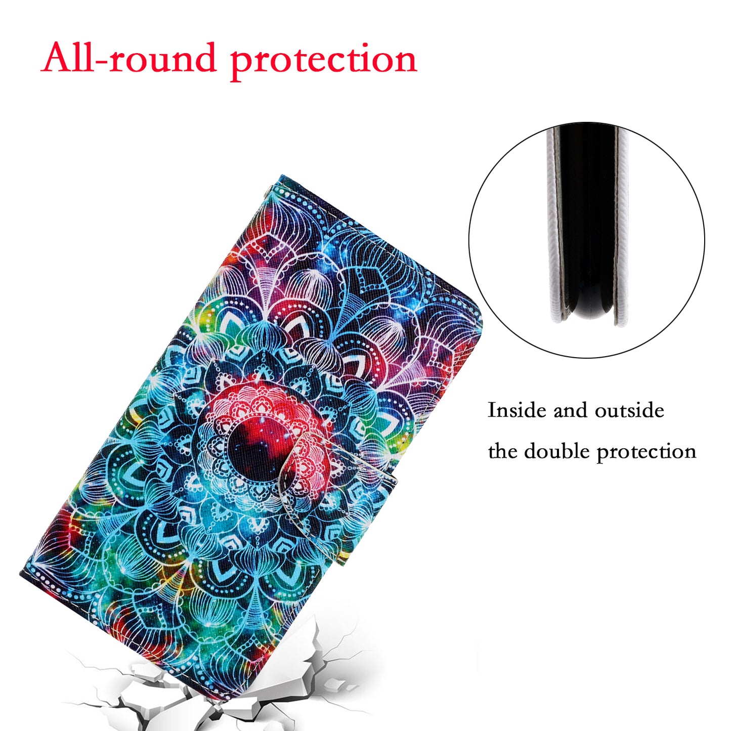 Card Slots Shockproof Pattern-Printing Handy Strap Leather Cell Case with Wallet and Stand for iPhone 13 Pro Max 6.7 inch