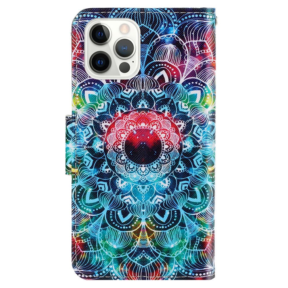 Card Slots Shockproof Pattern-Printing Handy Strap Leather Cell Case with Wallet and Stand for iPhone 13 Pro Max 6.7 inch