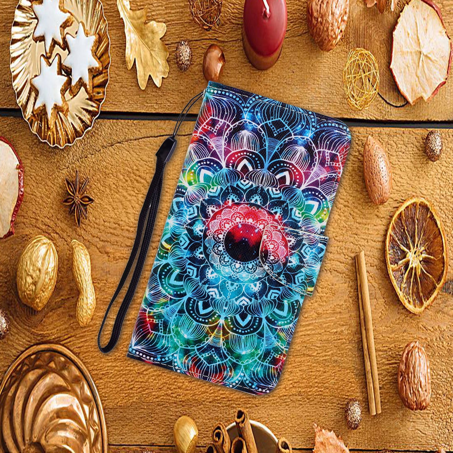 Card Slots Shockproof Pattern-Printing Handy Strap Leather Cell Case with Wallet and Stand for iPhone 13 Pro Max 6.7 inch
