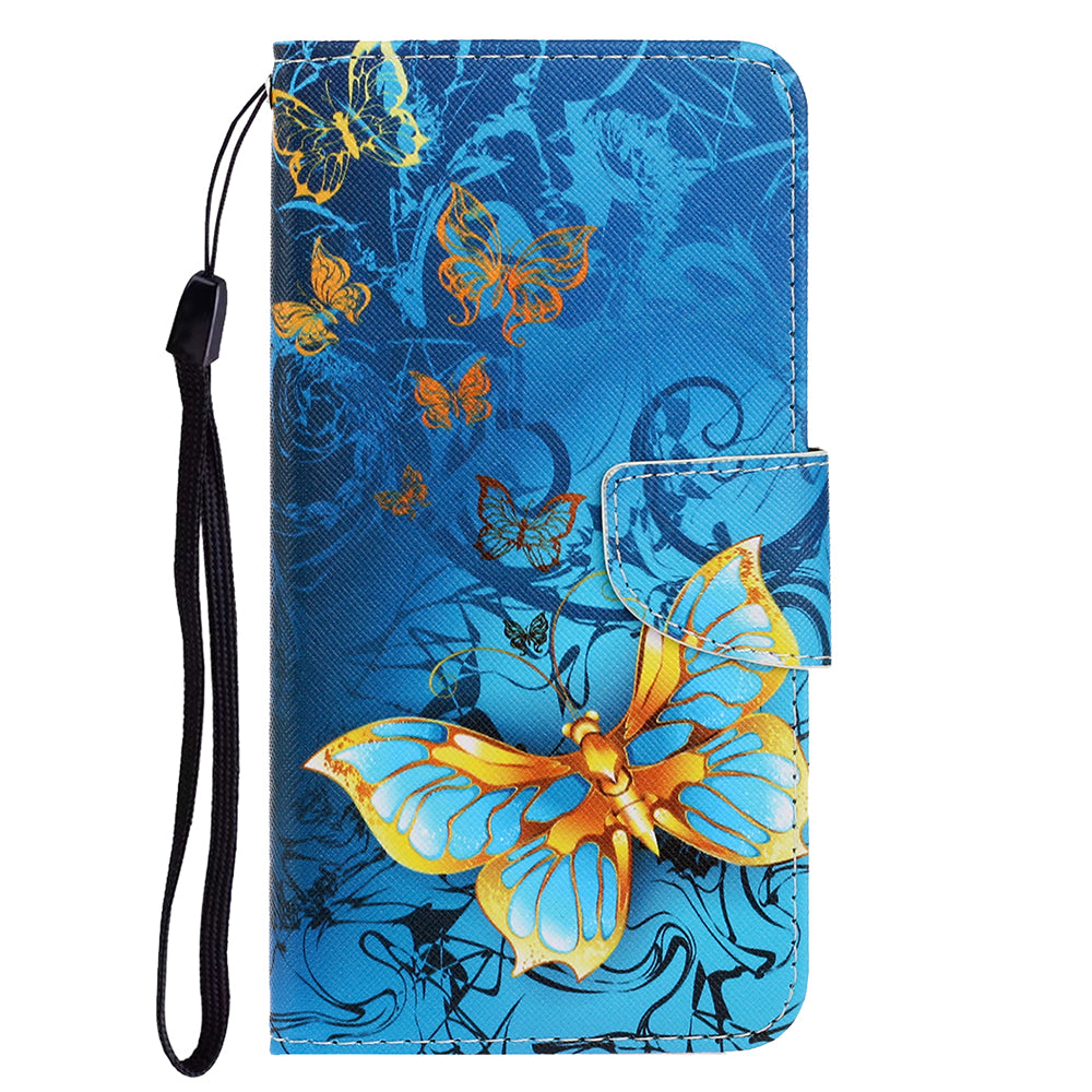 Card Slots Shockproof Pattern-Printing Handy Strap Leather Cell Case with Wallet and Stand for iPhone 13 Pro Max 6.7 inch